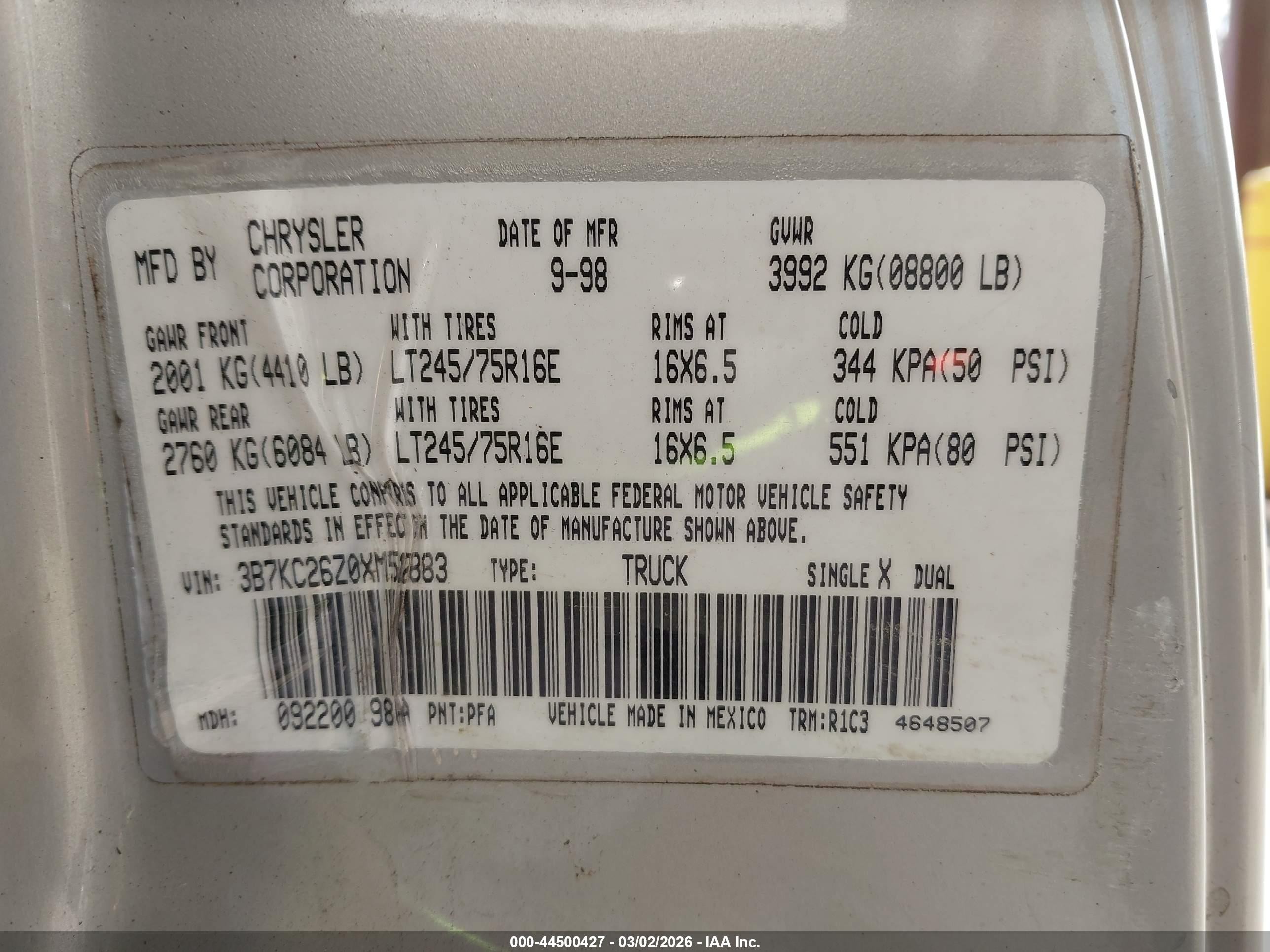1999 Dodge Ram 2500 St Silver vin: 3B7KC26Z0XM512883