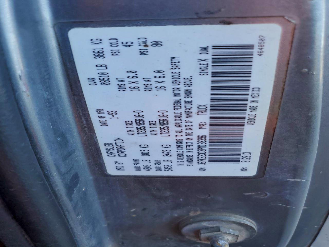 1993 Dodge D-series D200 Gray vin: 3B7KE23C0PM138396