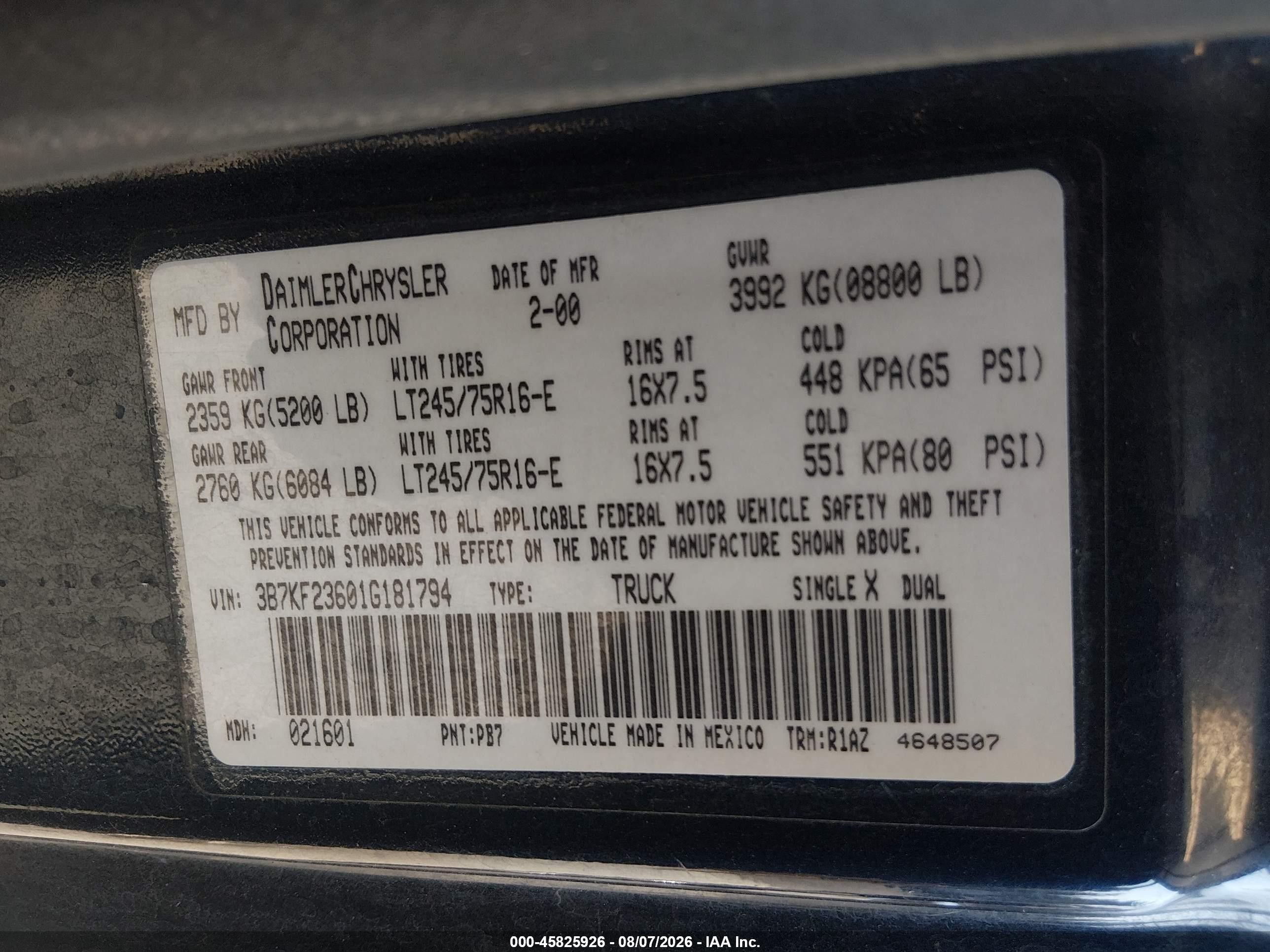 2001 Dodge Ram 2500 St Blue vin: 3B7KF23601G181794