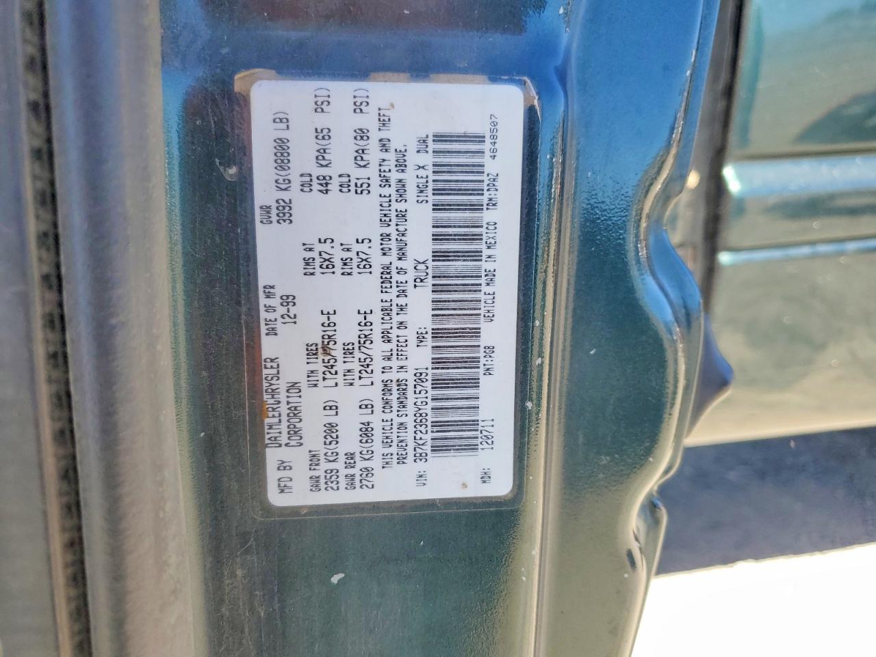 2000 Dodge Ram 2500 Green vin: 3B7KF2368YG157091