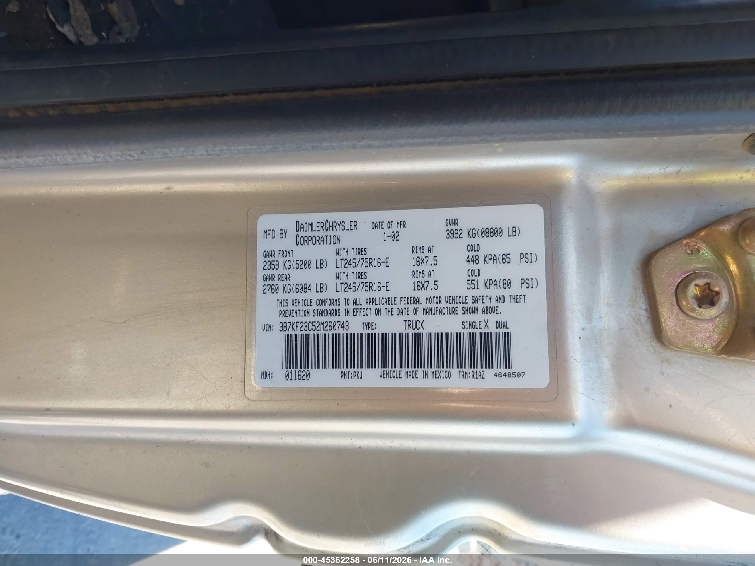 2002 Dodge Ram 2500 St Gold vin: 3B7KF23C52M260743