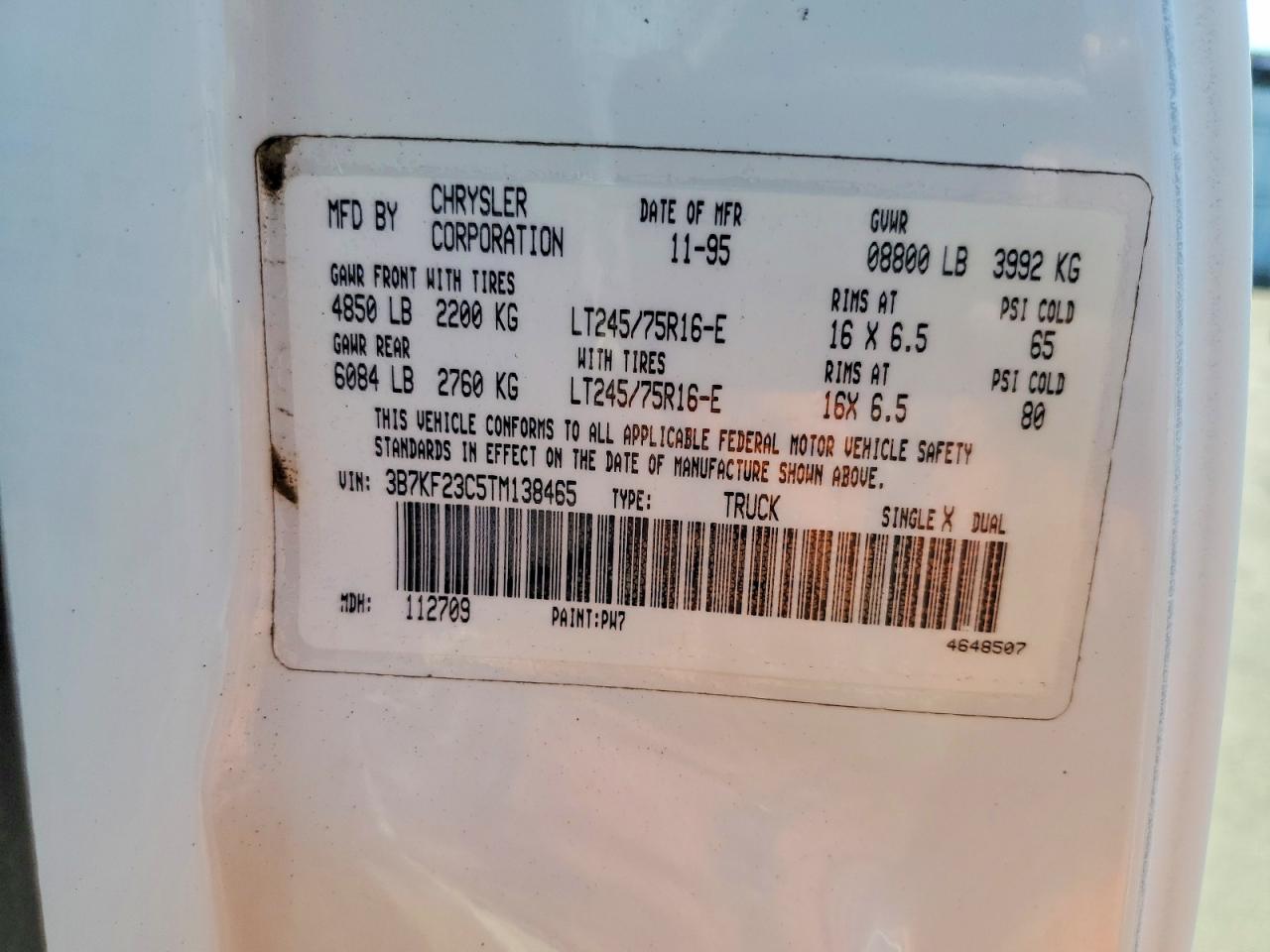 1996 Dodge Ram 2500 White vin: 3B7KF23C5TM138465