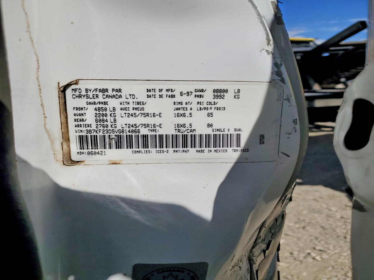 1997 Dodge Ram 2500 Silver vin: 3B7KF23D5VG814066