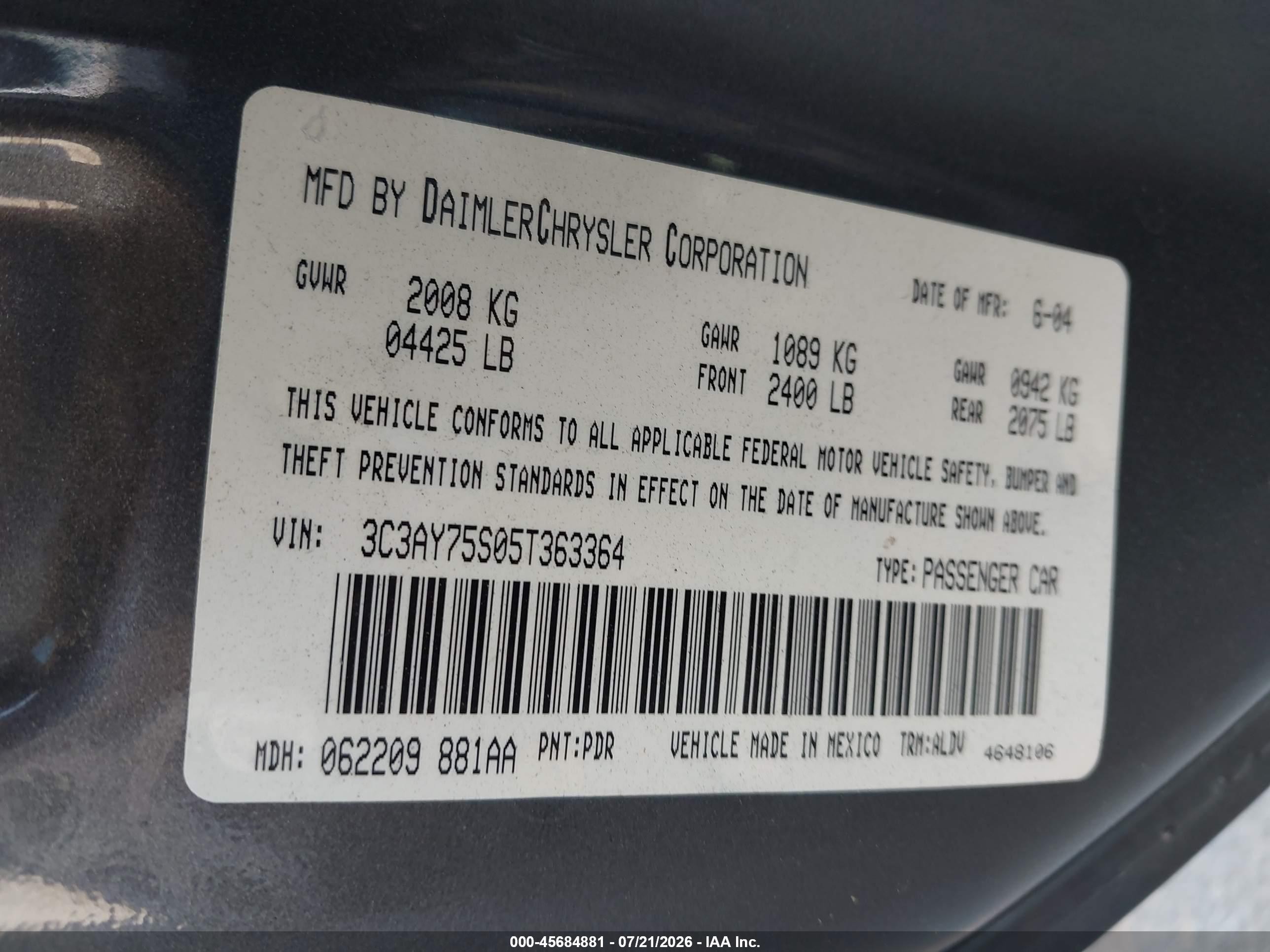 2005 Chrysler Pt Cruiser Gt Gray vin: 3C3AY75S05T363364