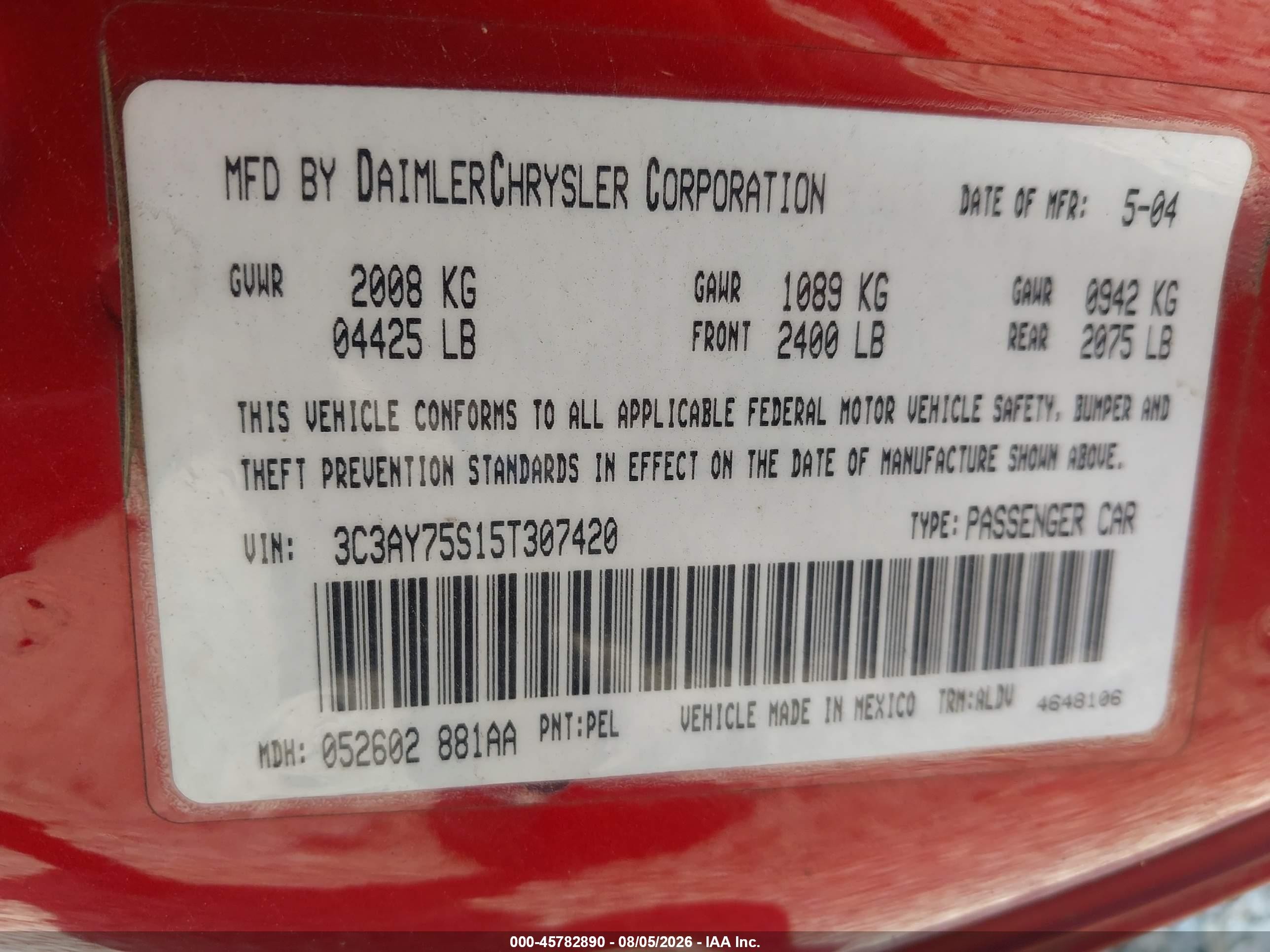 2005 Chrysler Pt Cruiser Gt Red vin: 3C3AY75S15T307420