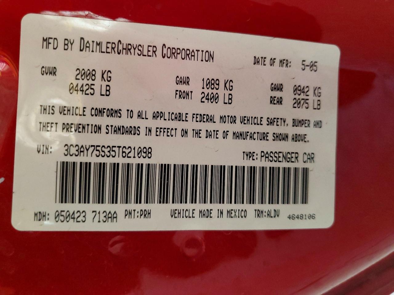 2005 Chrysler Pt Cruiser Gt Red vin: 3C3AY75S35T621098