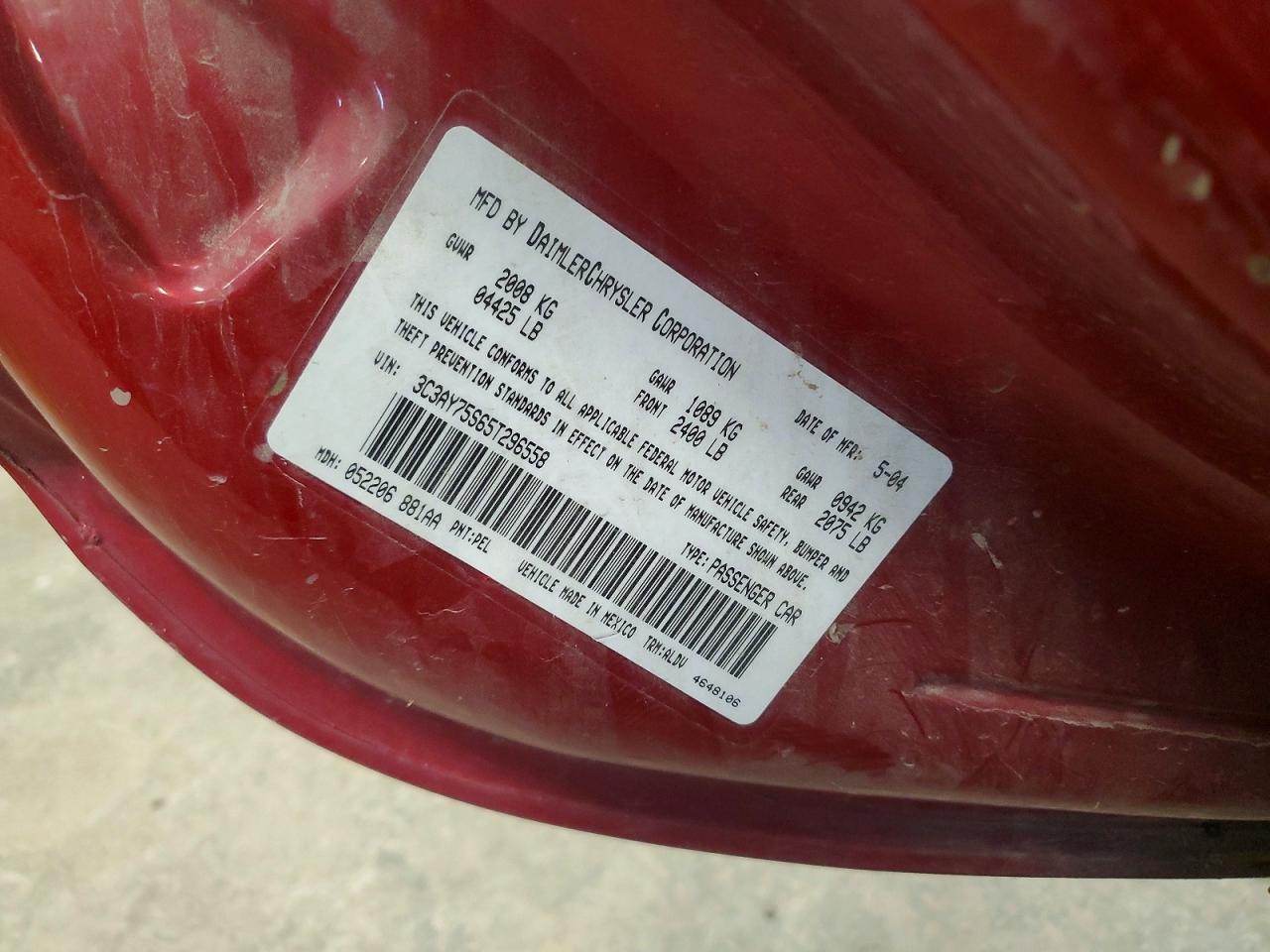2005 Chrysler Pt Cruiser Gt Maroon vin: 3C3AY75S65T296558