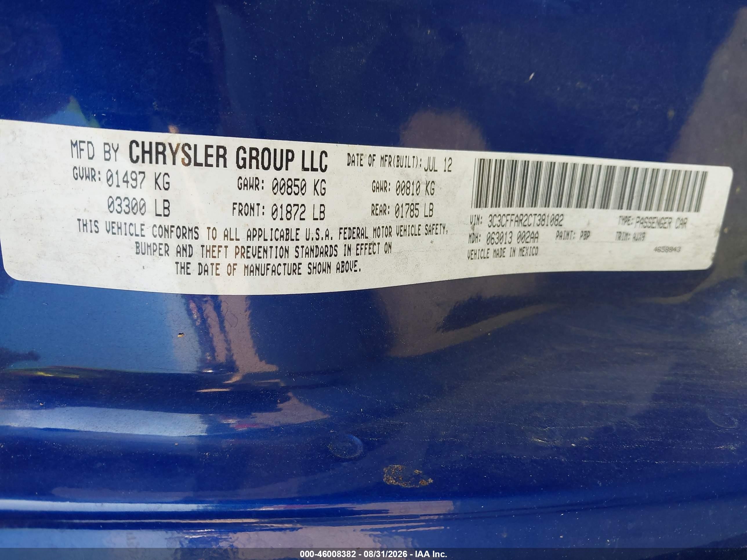 2012 Fiat 500 Pop Blue vin: 3C3CFFAR2CT381082
