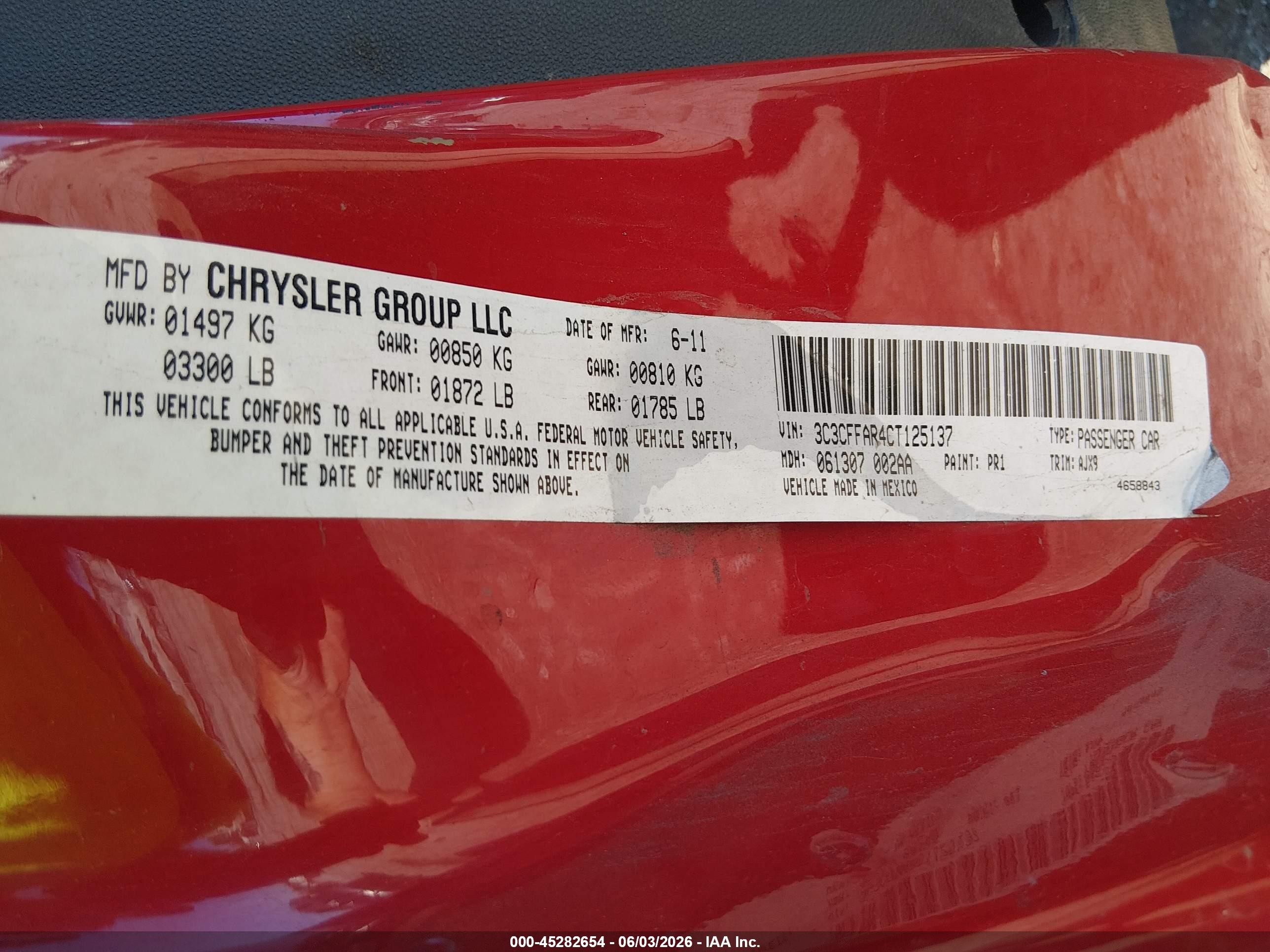 2012 Fiat 500 Pop Red vin: 3C3CFFAR4CT125137