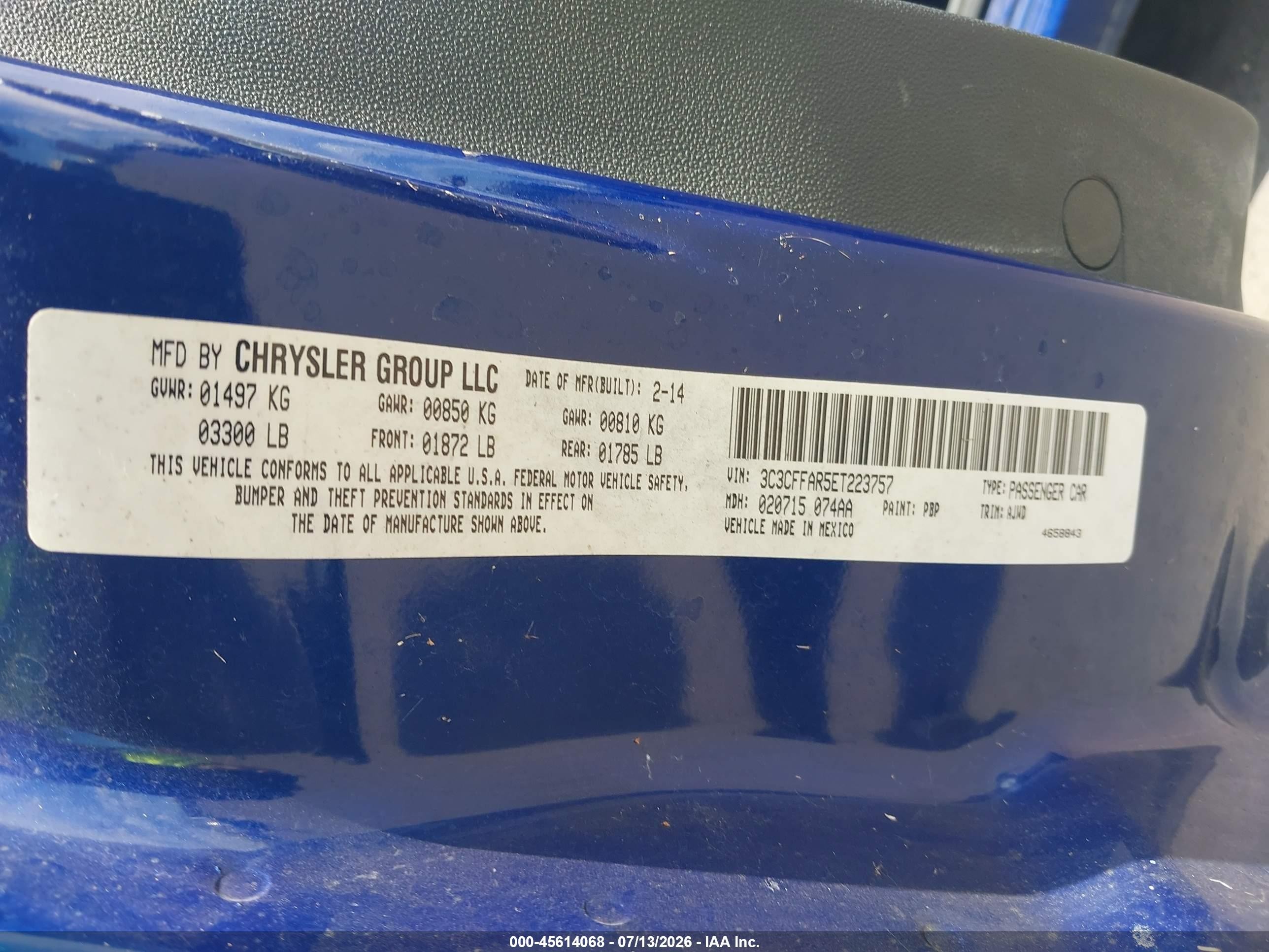 2014 Fiat 500 Pop Blue vin: 3C3CFFAR5ET223757