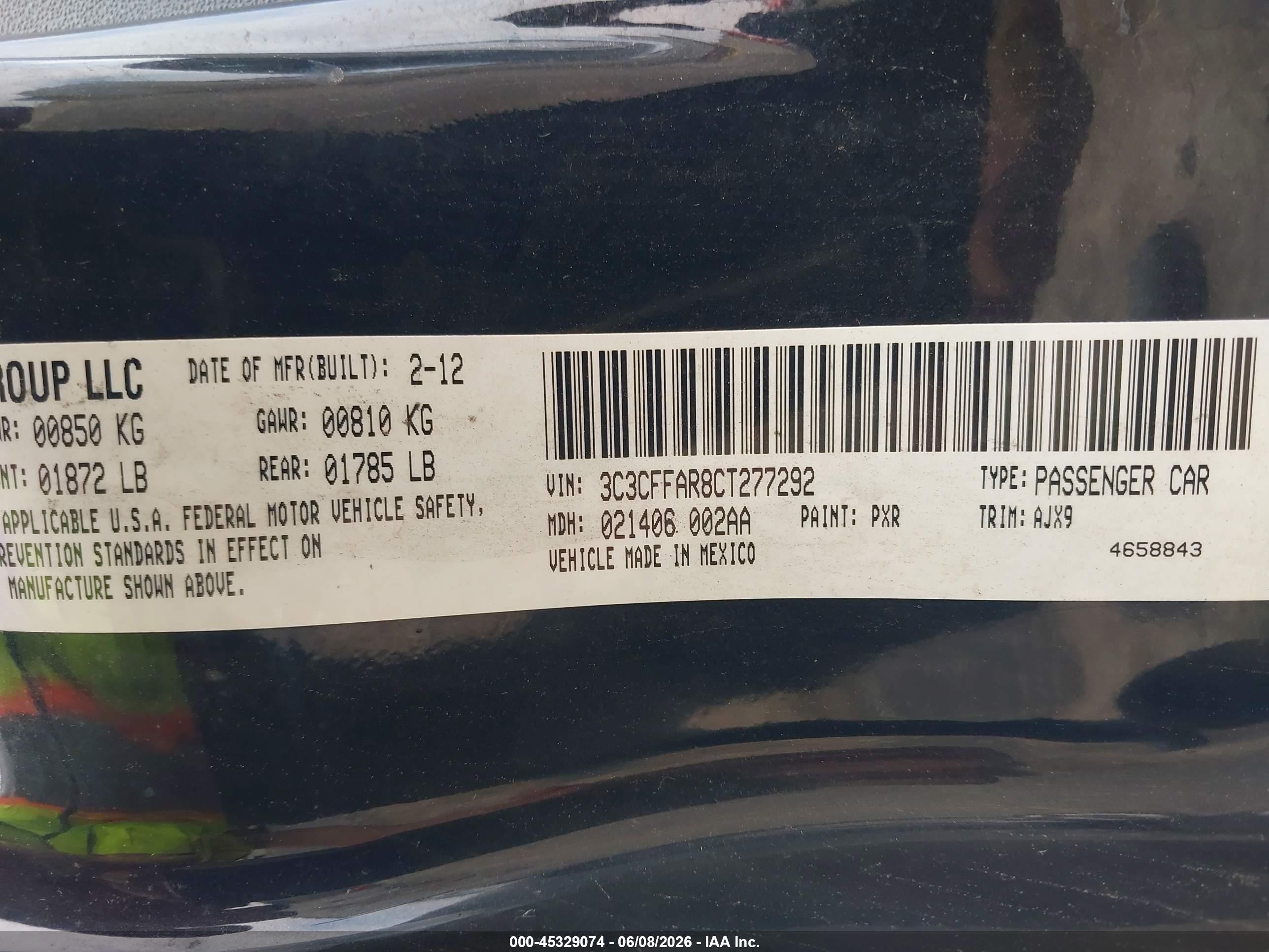 2012 Fiat 500 Pop Black vin: 3C3CFFAR8CT277292