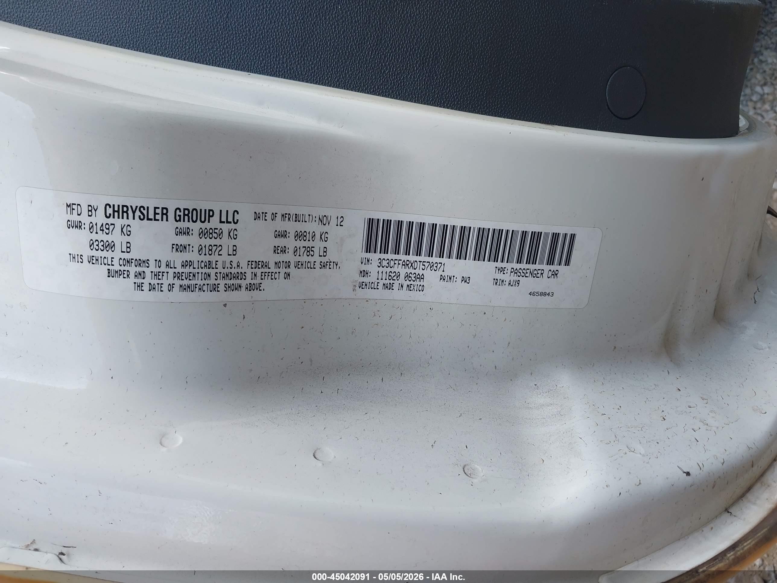 2013 Fiat 500 Pop White vin: 3C3CFFARXDT570371