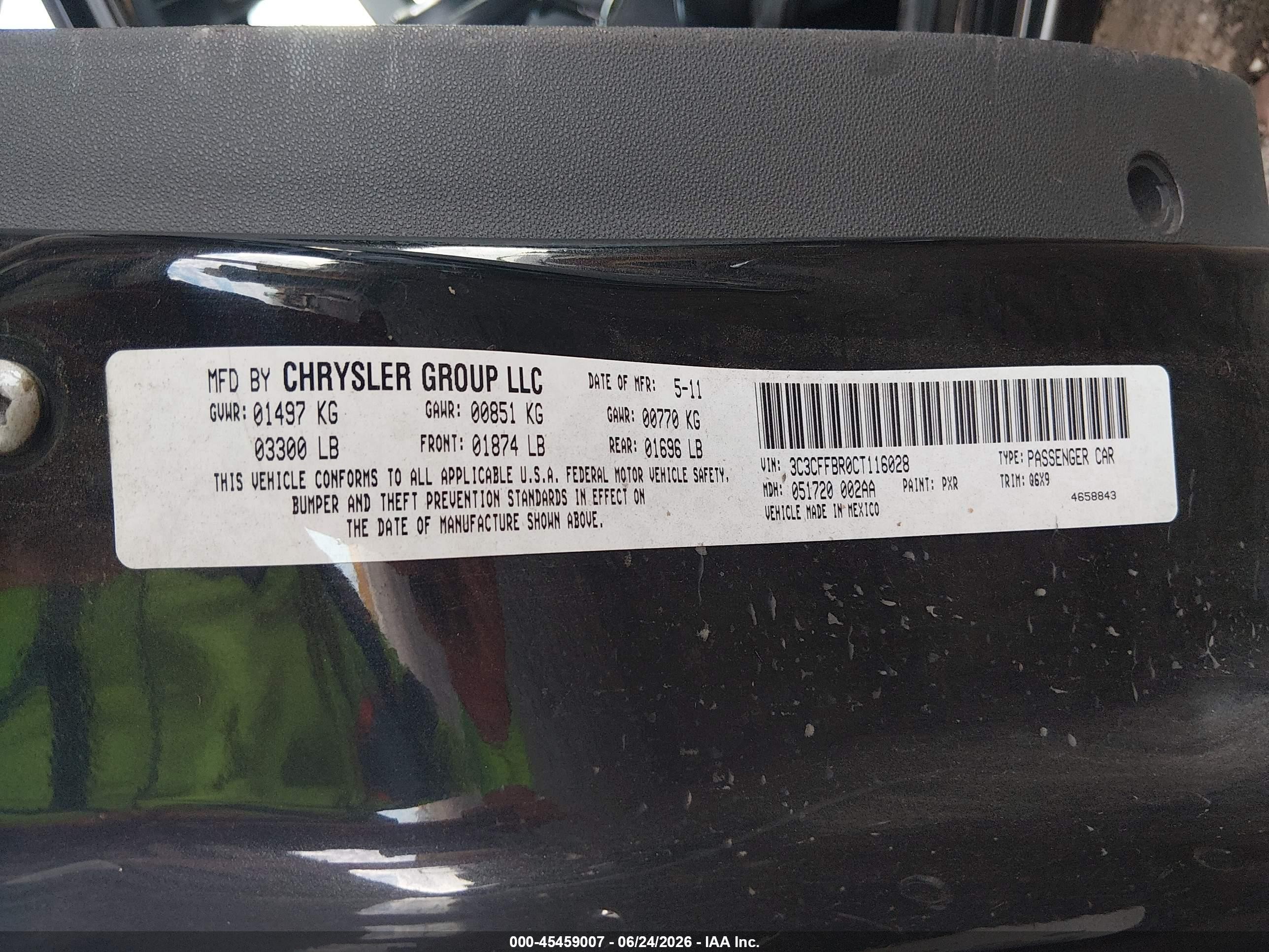 2012 Fiat 500 Sport Black vin: 3C3CFFBR0CT116028