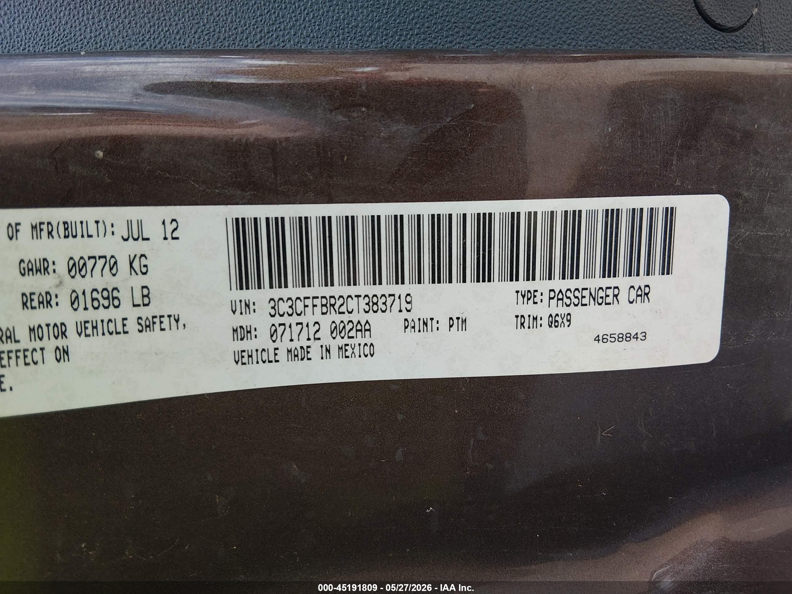 2012 Fiat 500 Sport Brown vin: 3C3CFFBR2CT383719