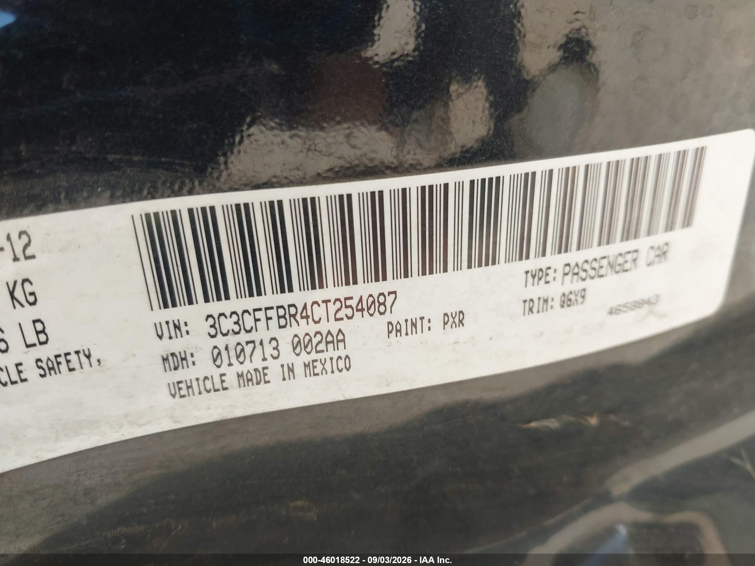 2012 Fiat 500 Sport Black vin: 3C3CFFBR4CT254087