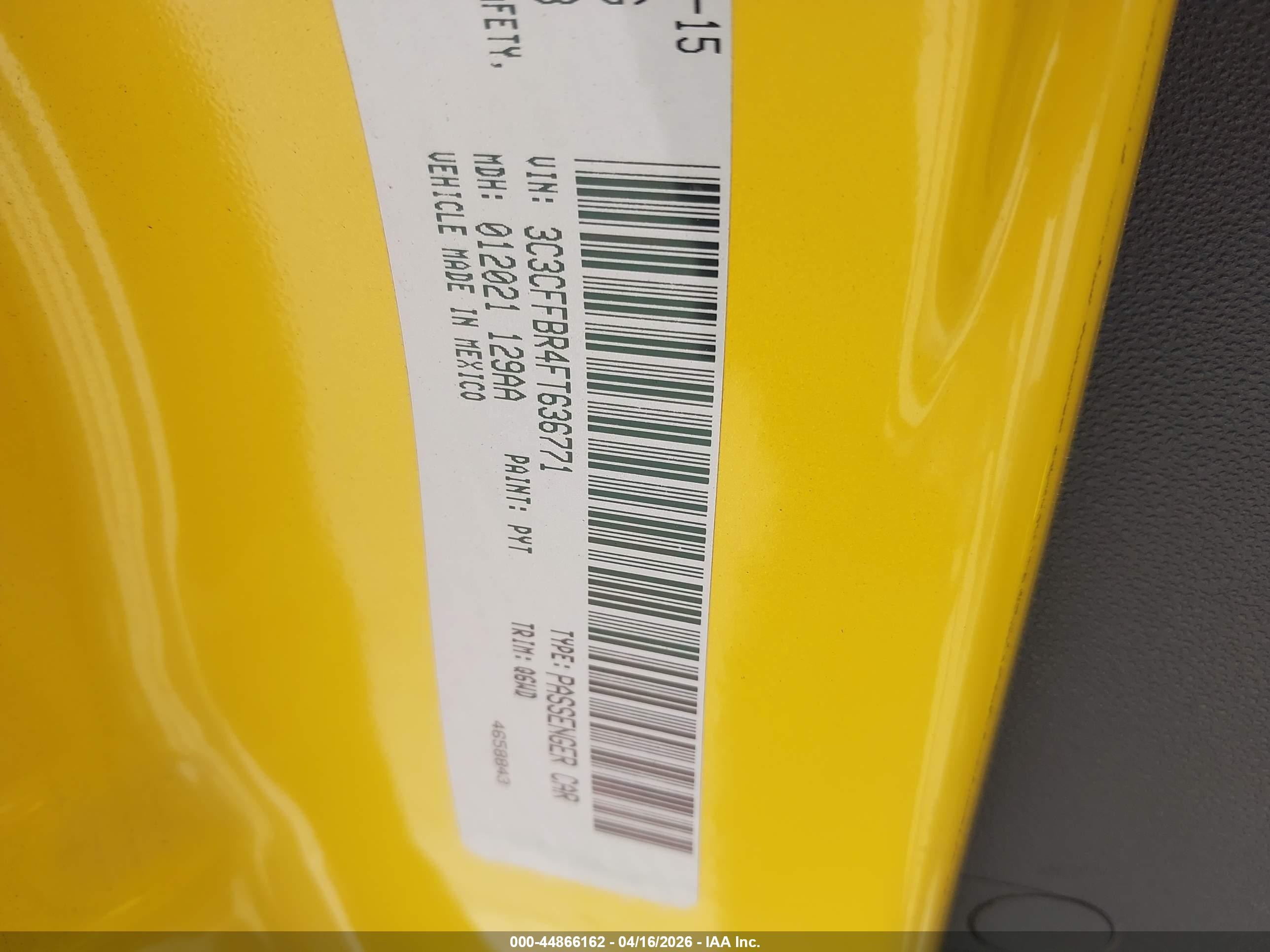 2015 Fiat 500 Sport Yellow vin: 3C3CFFBR4FT636771