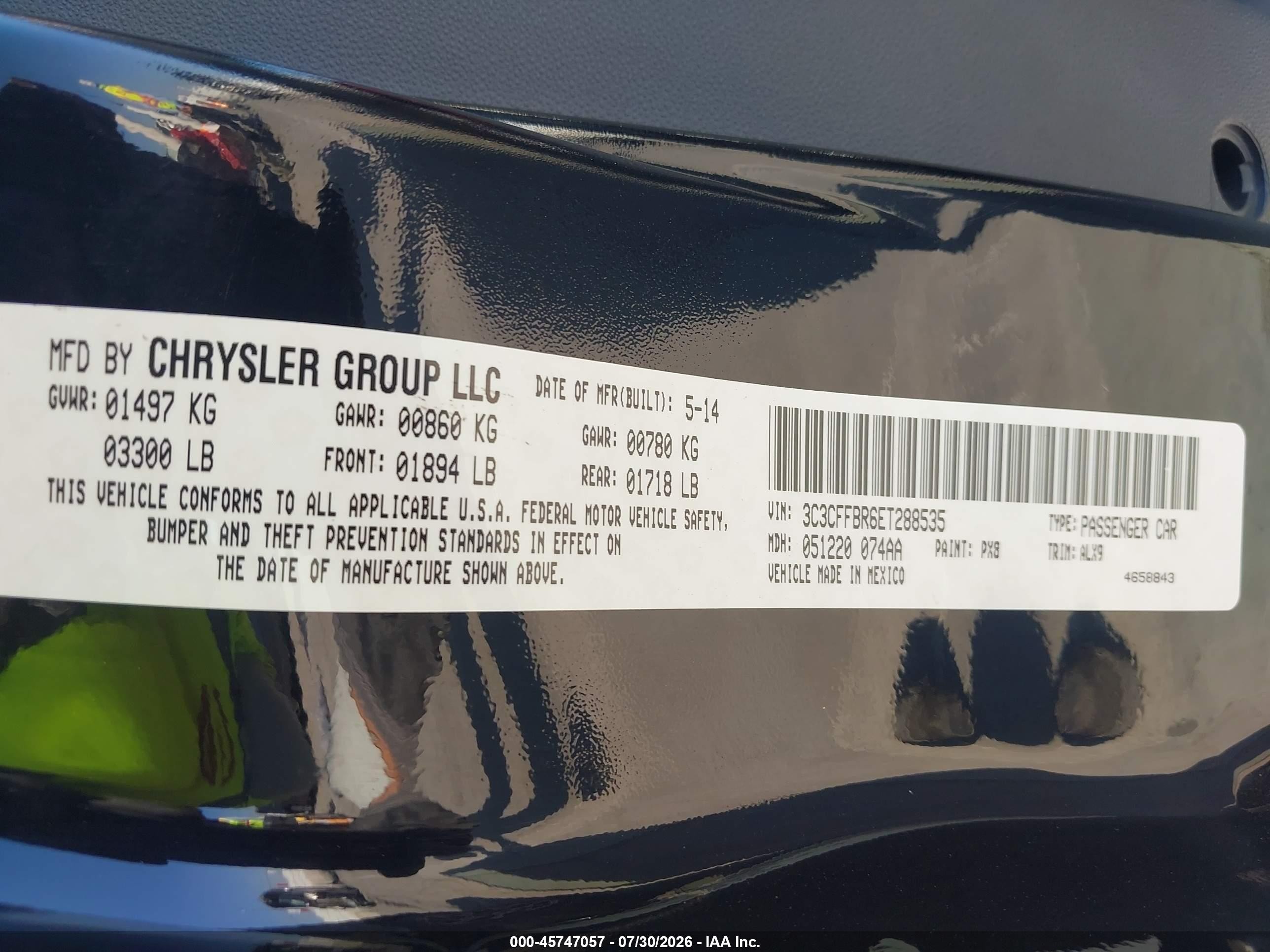 2014 Fiat 500 Sport Black vin: 3C3CFFBR6ET288535