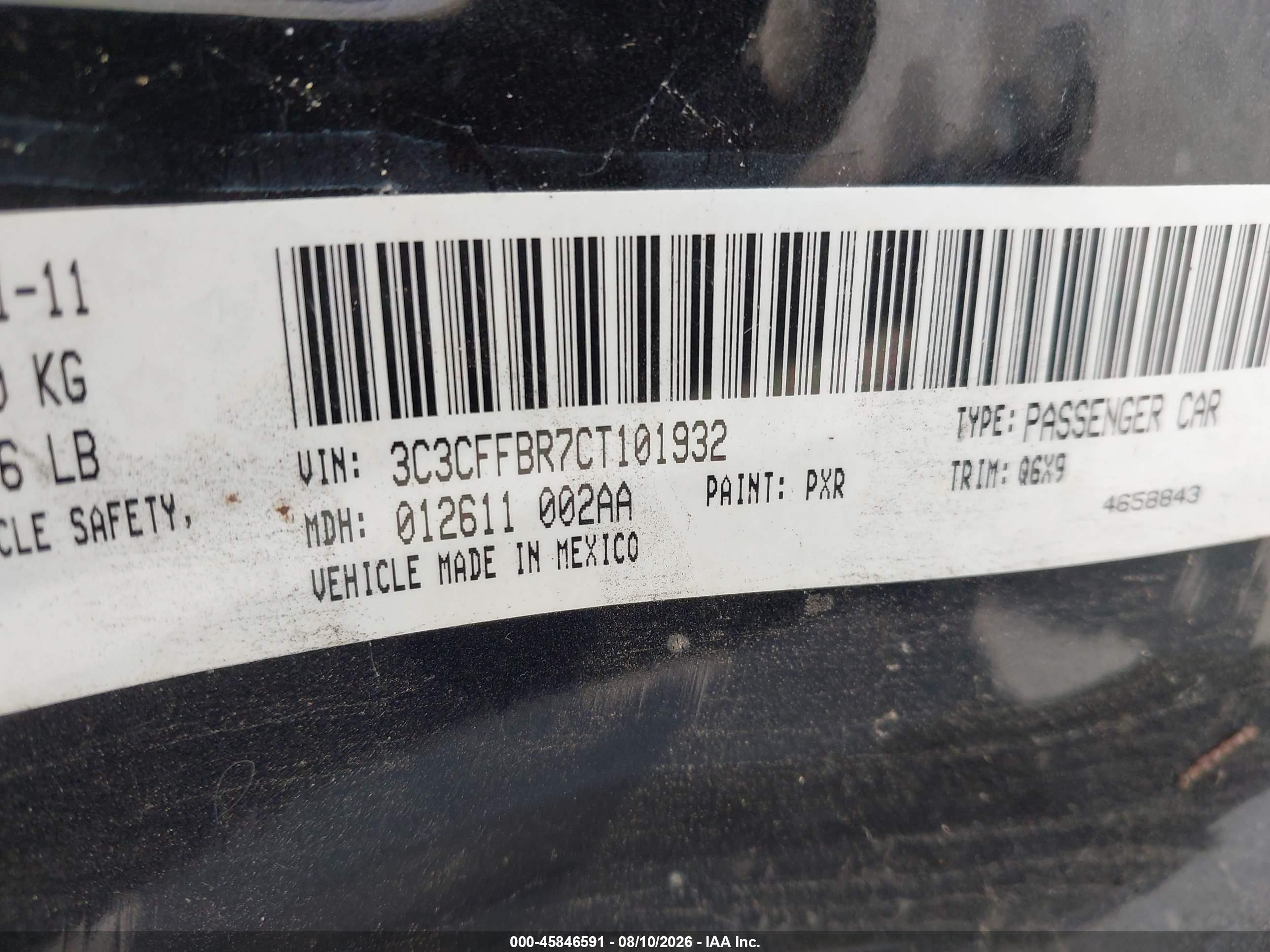 2012 Fiat 500 Sport Black vin: 3C3CFFBR7CT101932