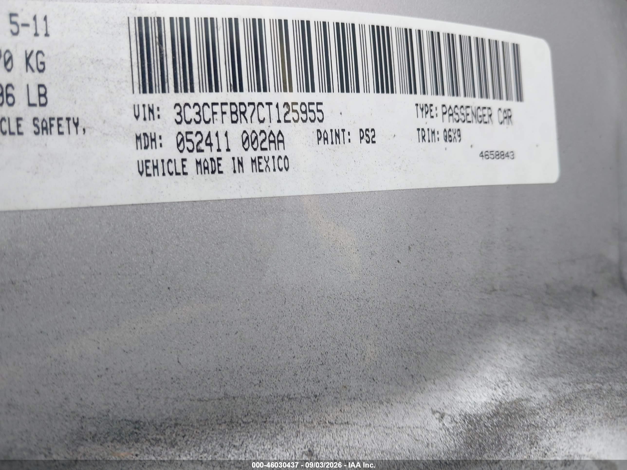2012 Fiat 500 Sport Silver vin: 3C3CFFBR7CT125955