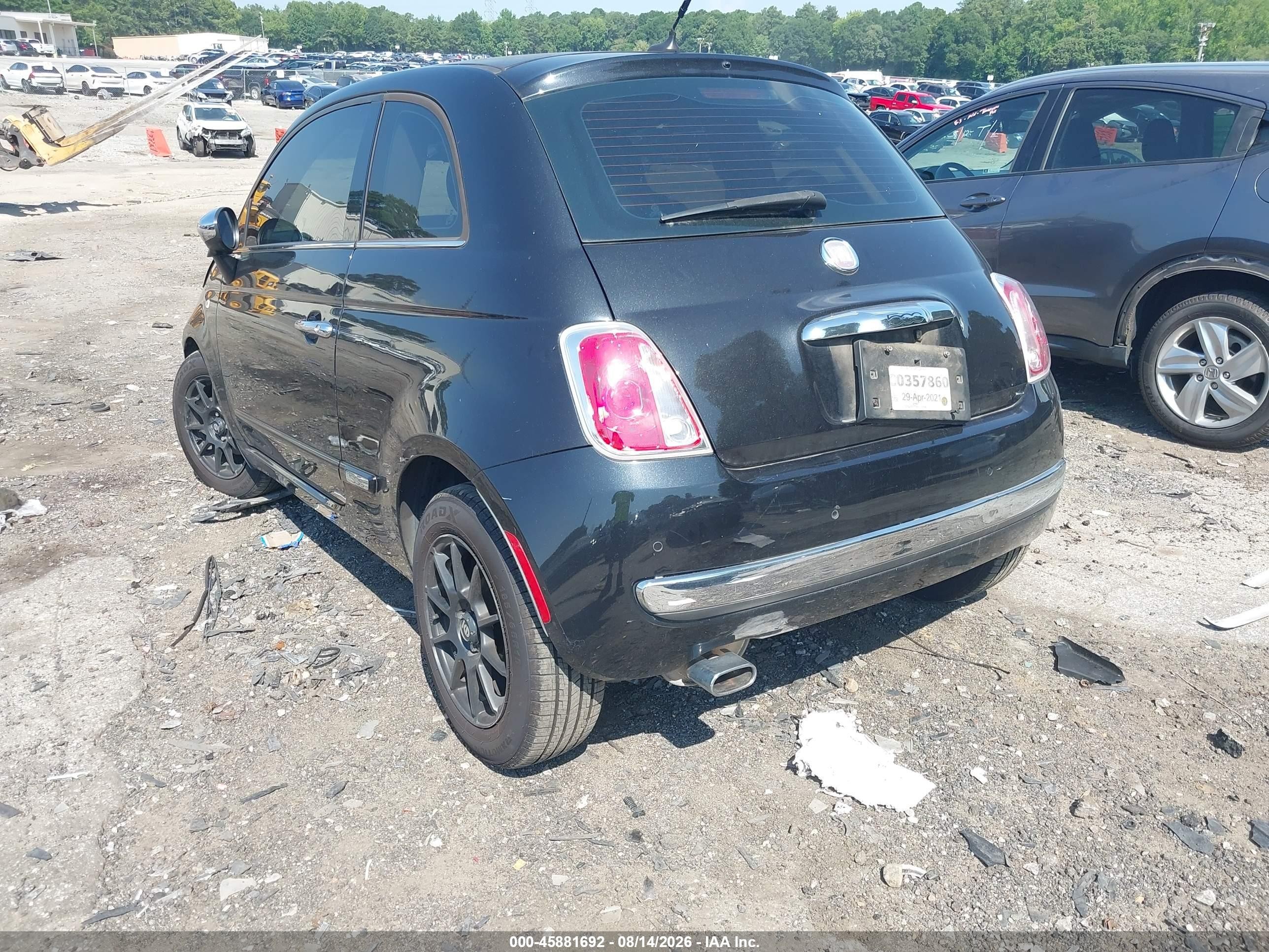 2012 Fiat 500 Lounge Black vin: 3C3CFFCR1CT185759