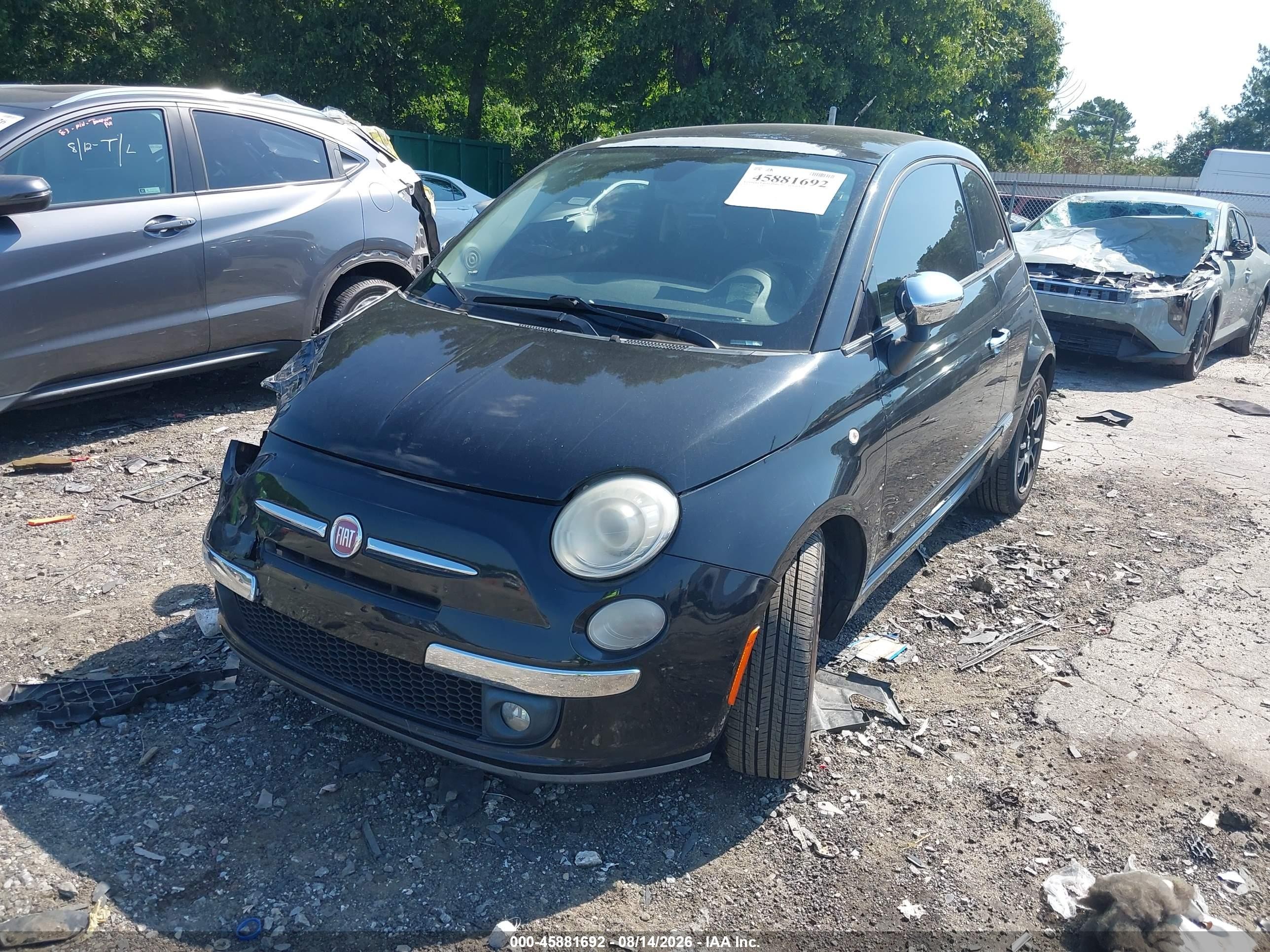 2012 Fiat 500 Lounge Black vin: 3C3CFFCR1CT185759