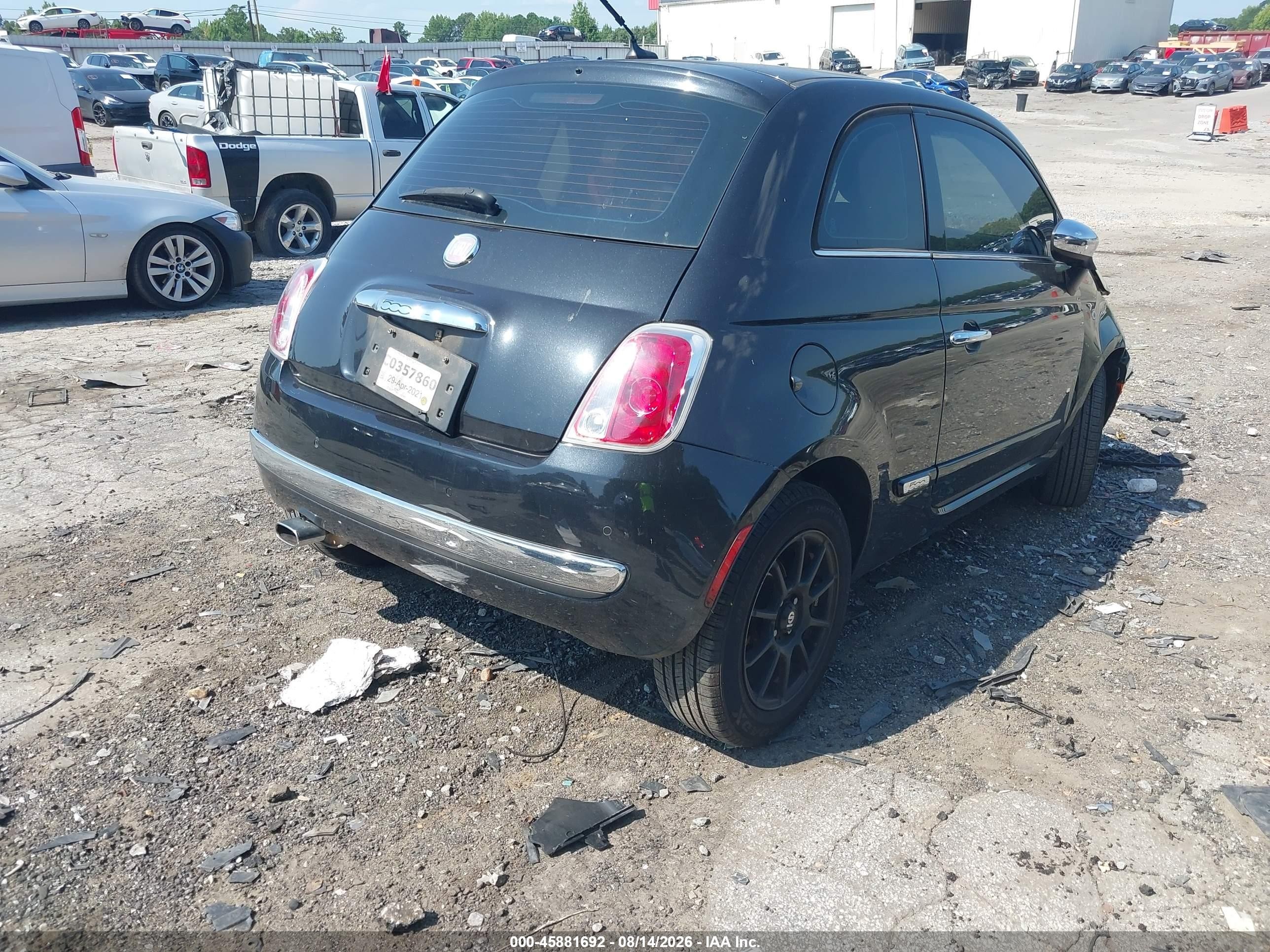 2012 Fiat 500 Lounge Black vin: 3C3CFFCR1CT185759