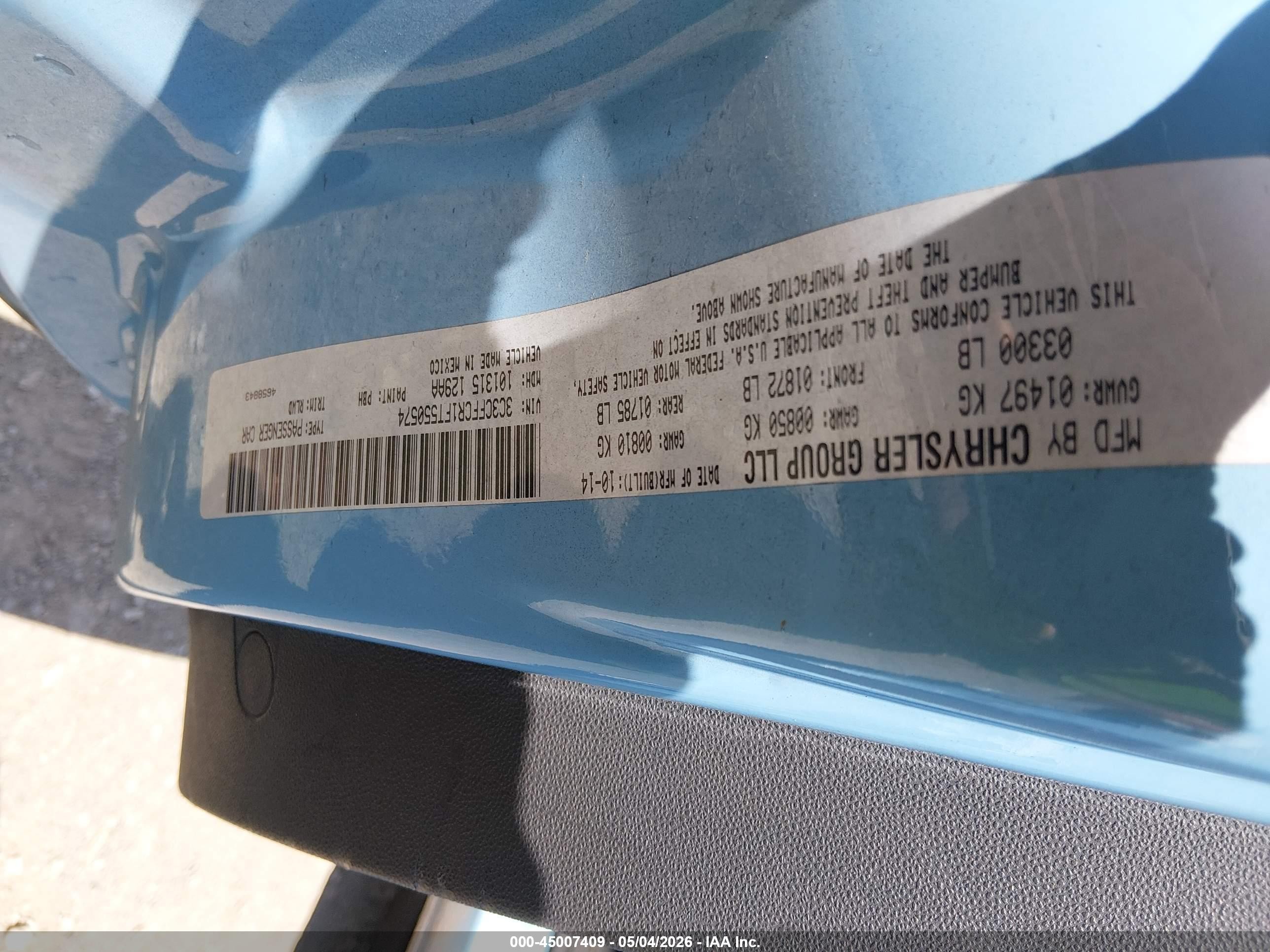 2015 Fiat 500 1957 Edition Light Blue vin: 3C3CFFCR1FT550574