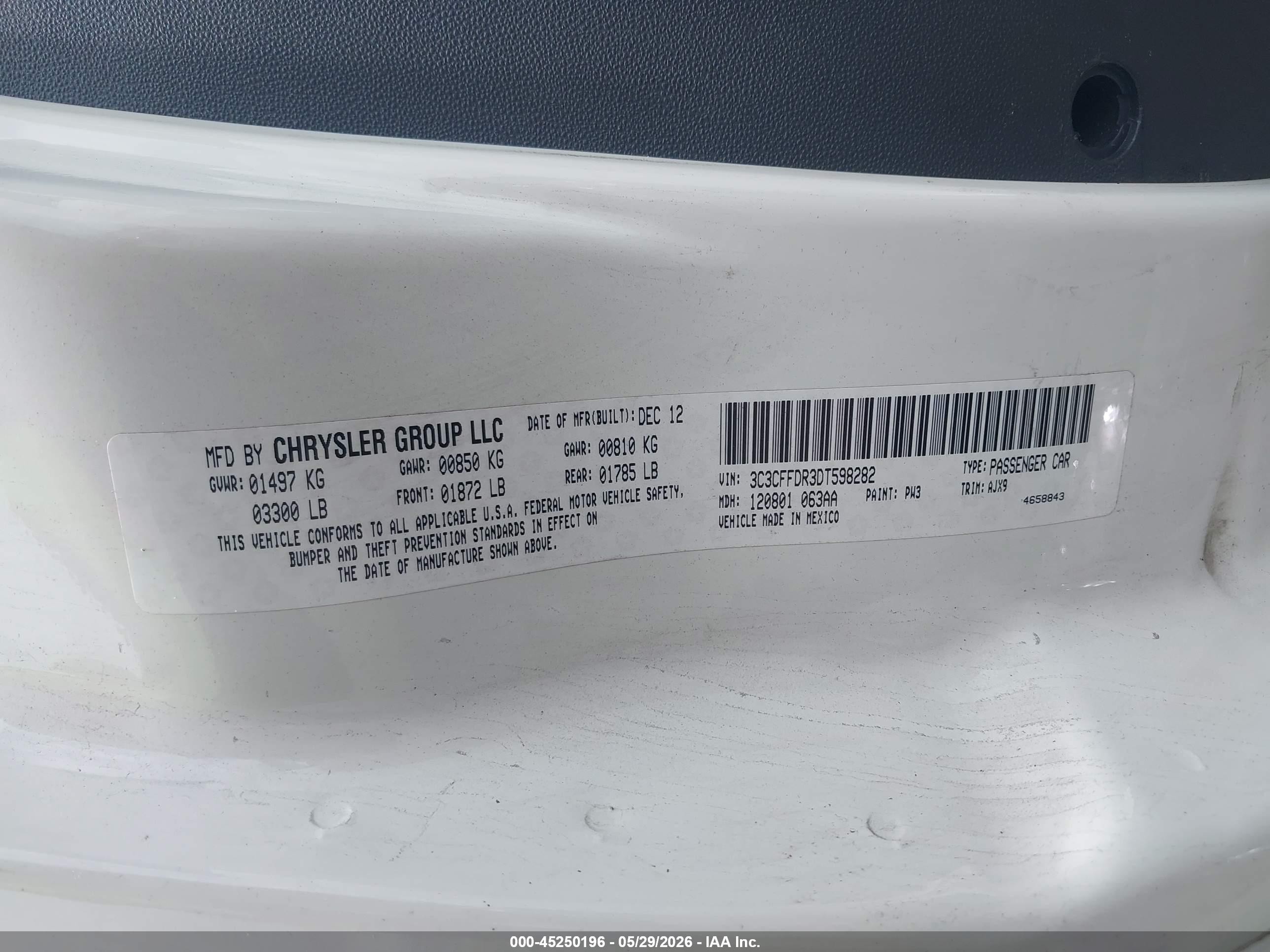 2013 Fiat 500c Pop White vin: 3C3CFFDR3DT598282