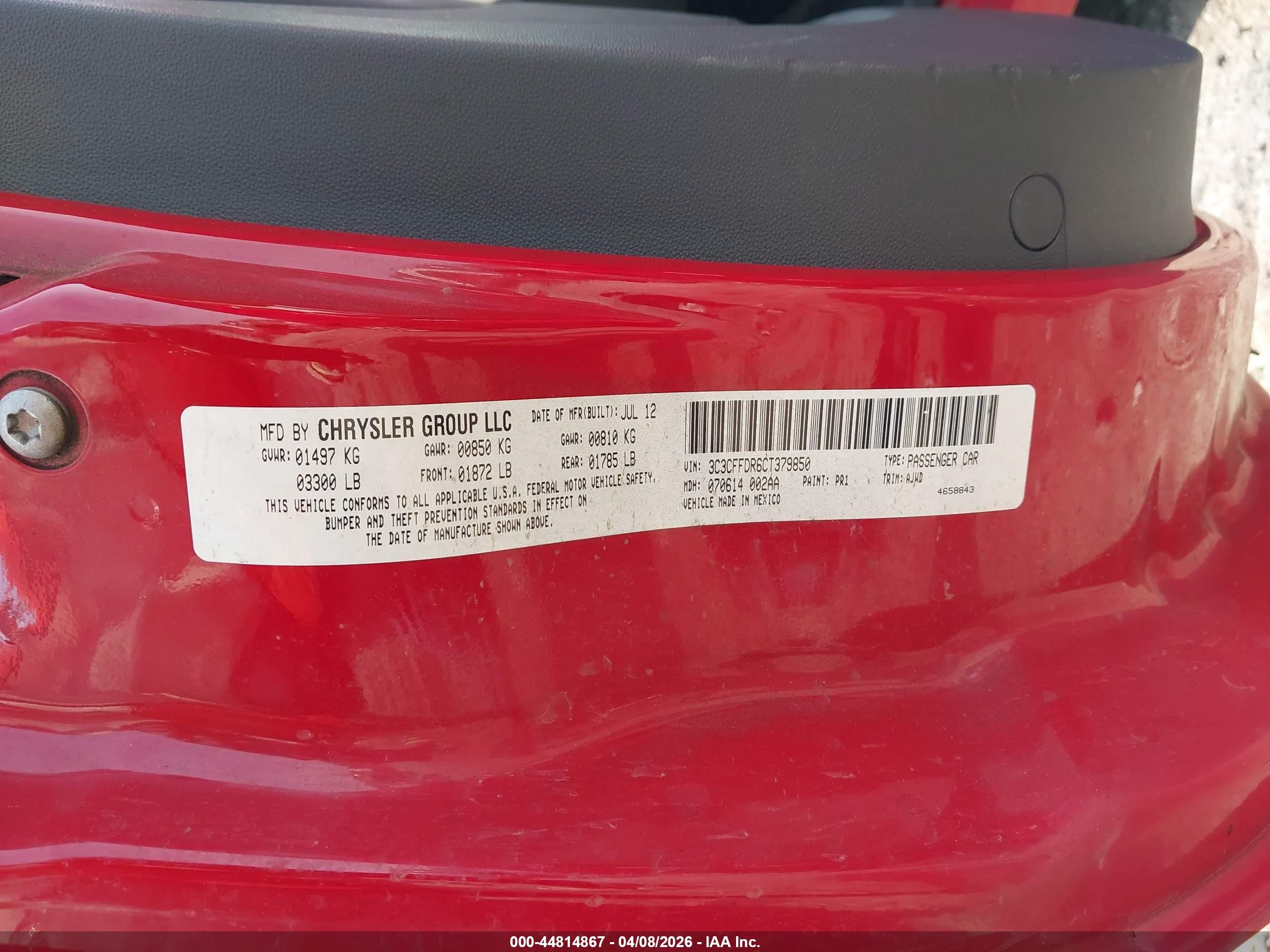 2012 Fiat 500c Pop Red vin: 3C3CFFDR6CT379850