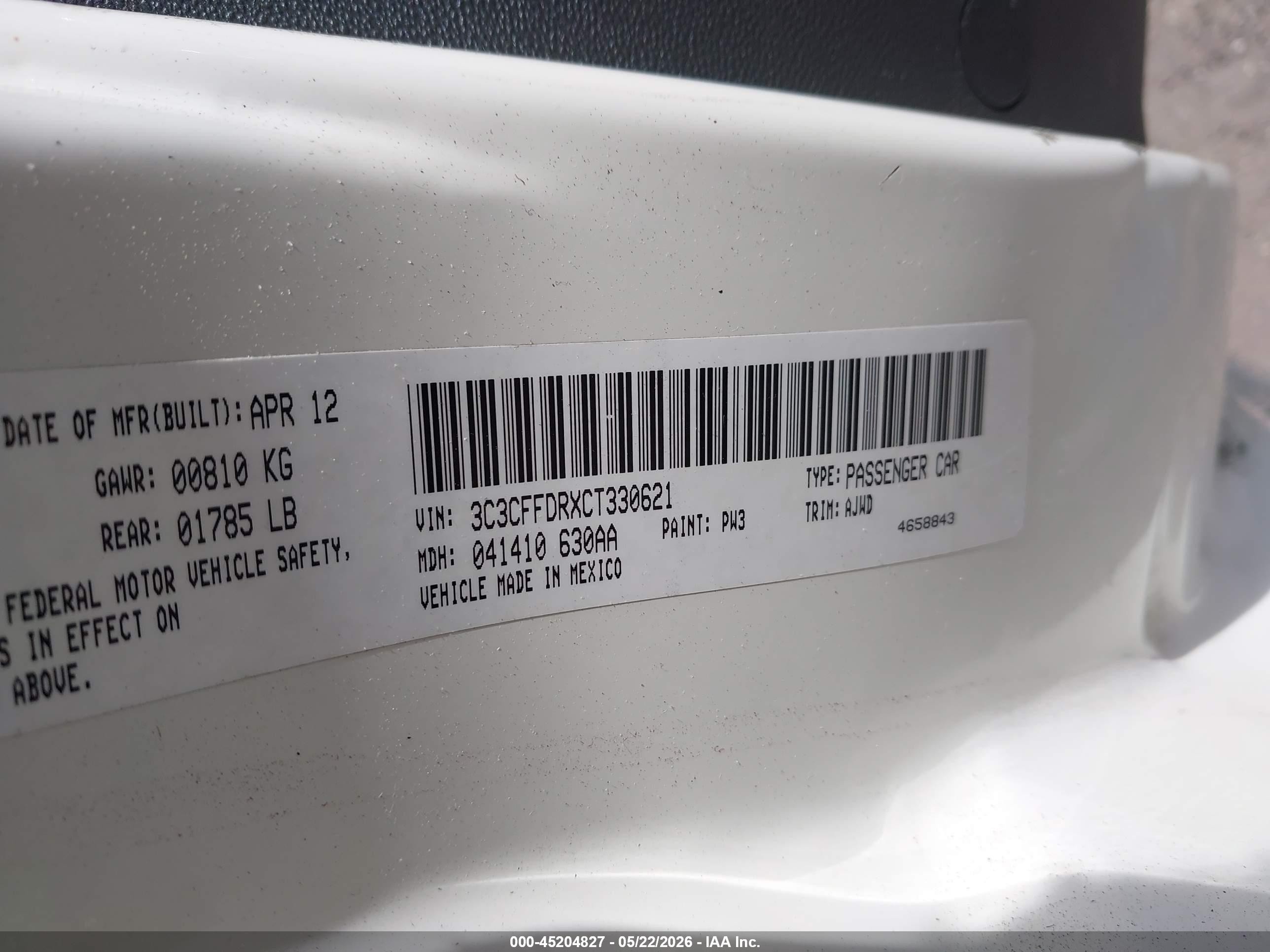2012 Fiat 500c Pop White vin: 3C3CFFDRXCT330621