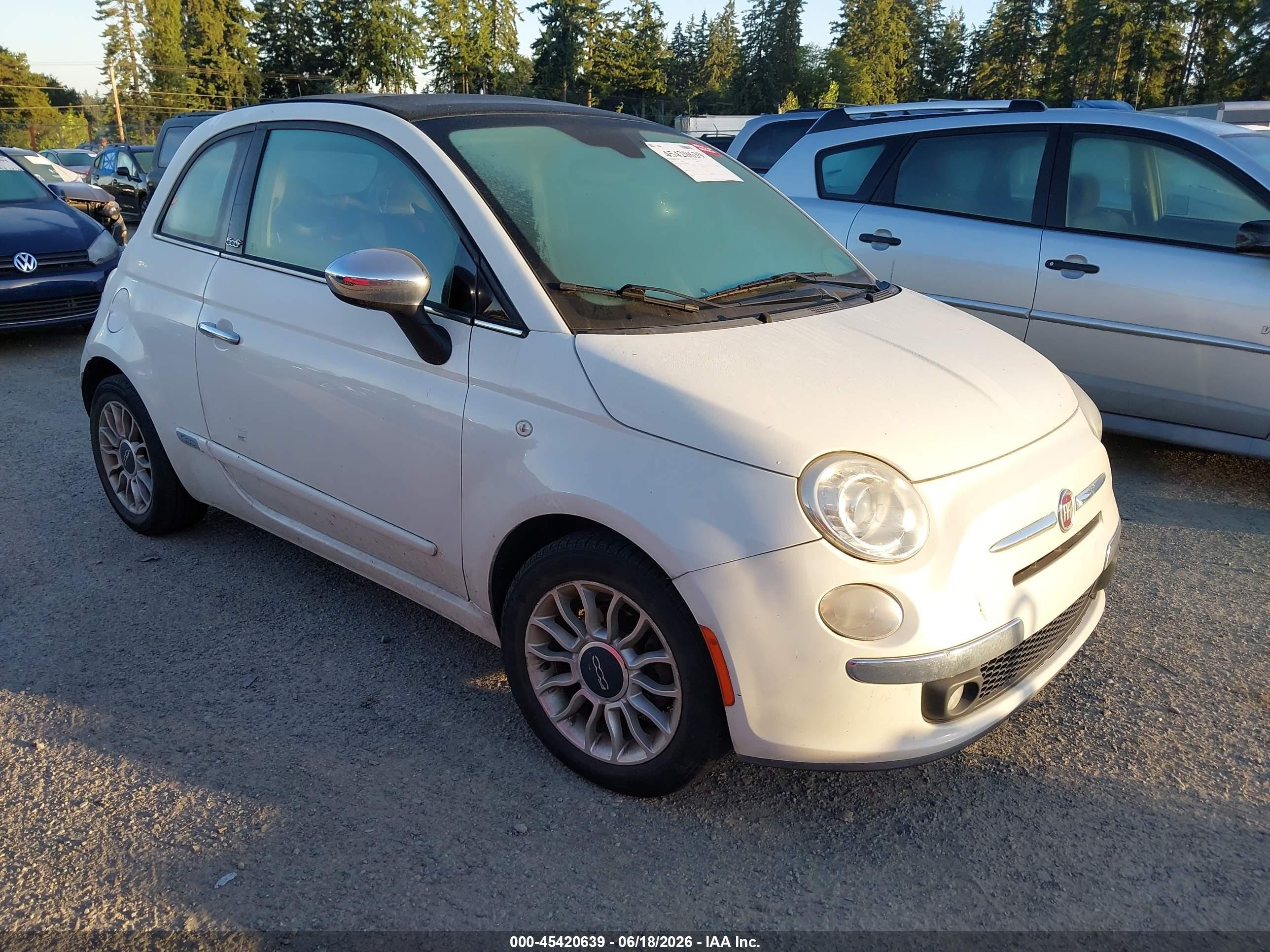 2012 Fiat 500c Lounge White vin: 3C3CFFER2CT139872