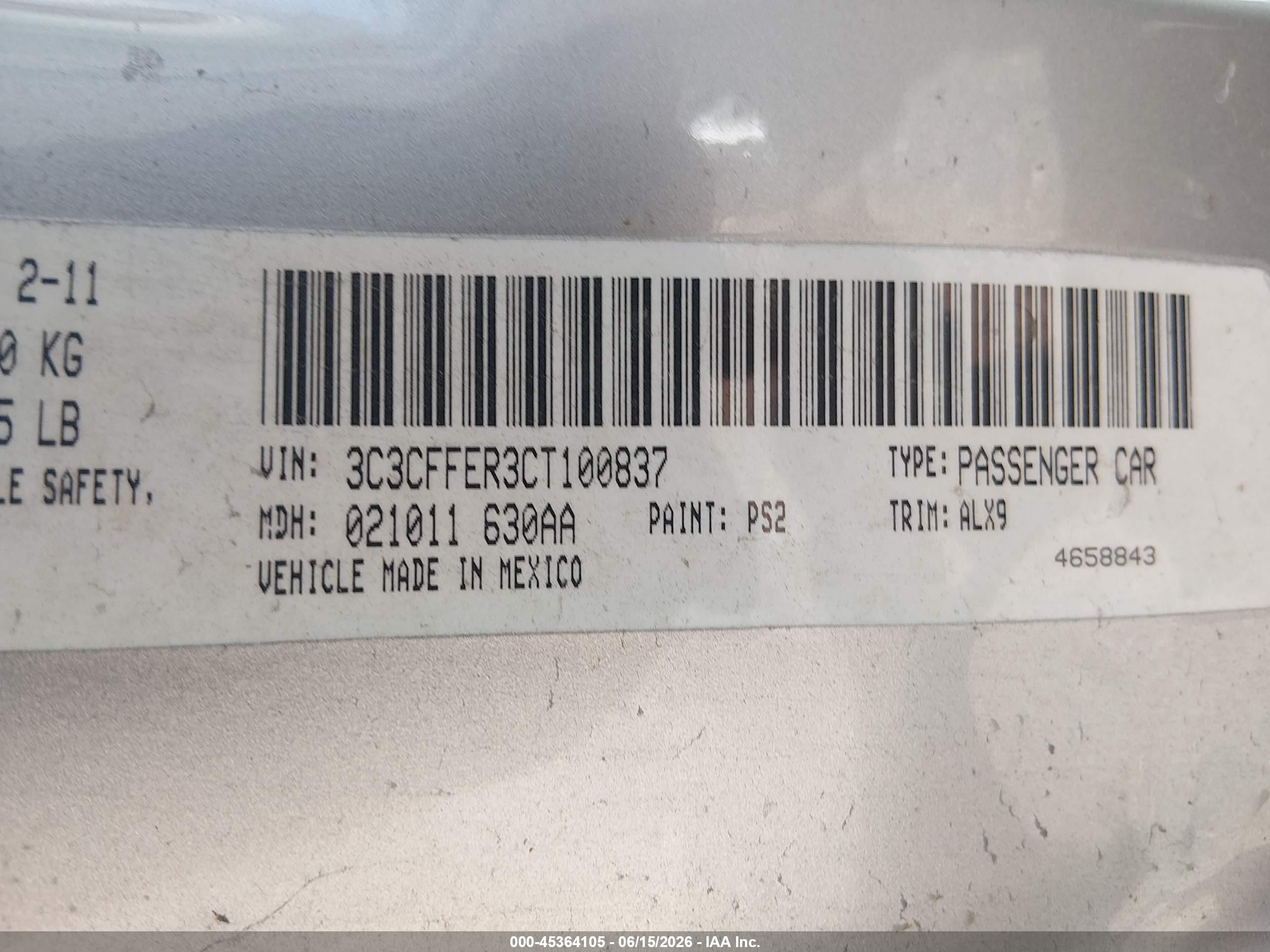 2012 Fiat 500c Lounge Silver vin: 3C3CFFER3CT100837