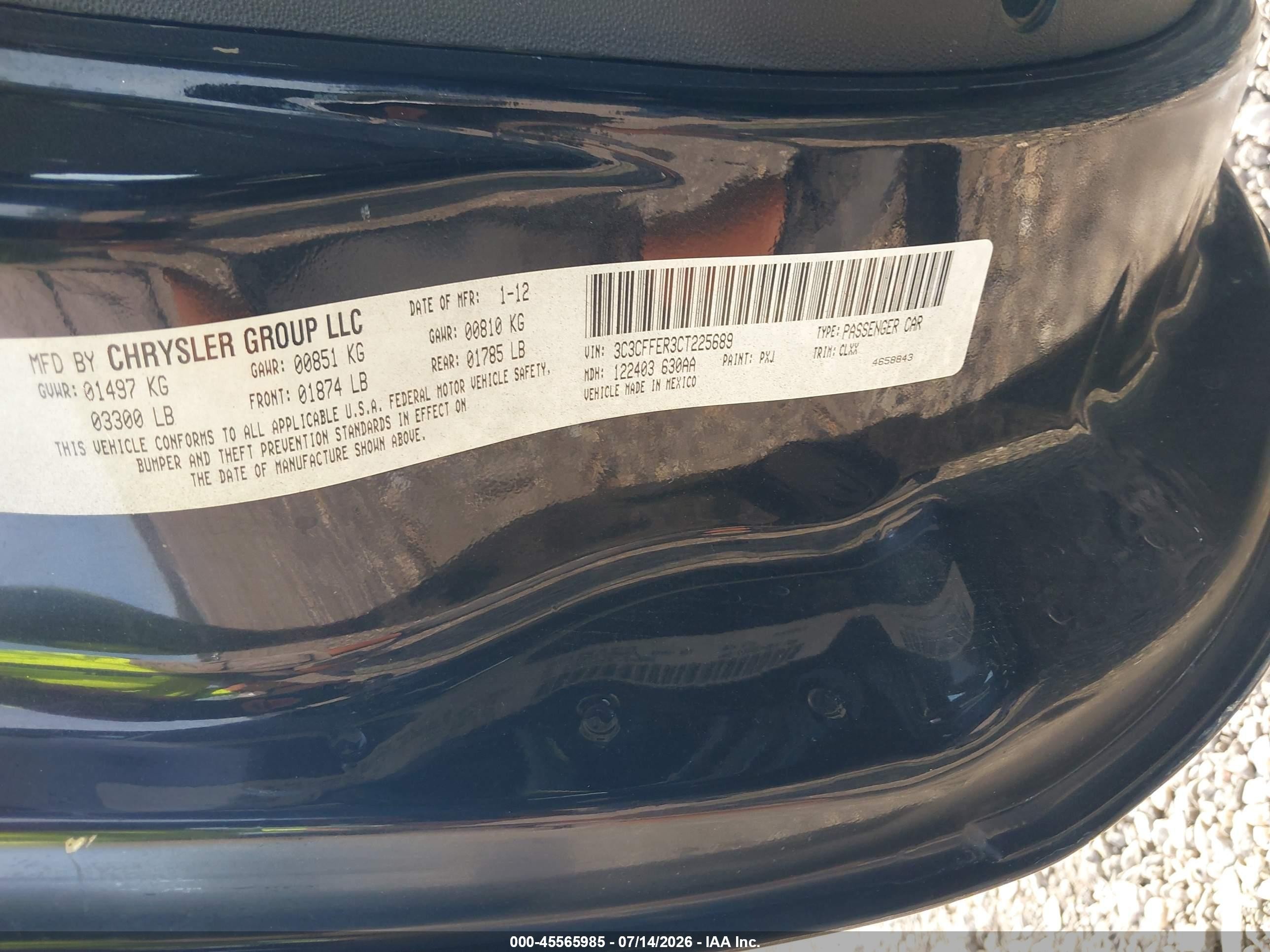 2012 Fiat 500c Lounge Black vin: 3C3CFFER3CT225689