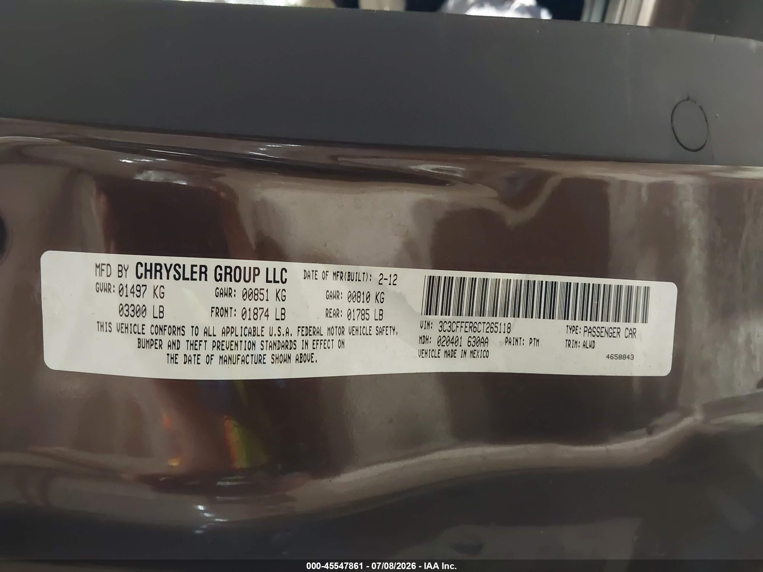 2012 Fiat 500c Lounge Brown vin: 3C3CFFER6CT265118