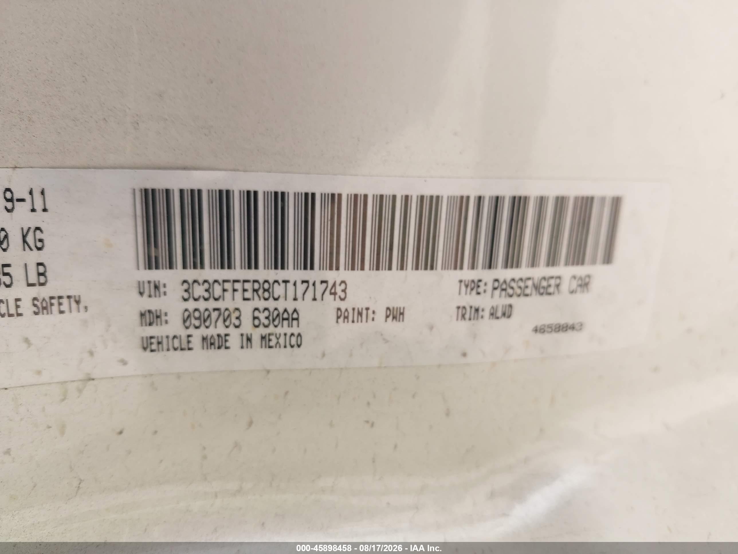 2012 Fiat 500c Lounge Cream vin: 3C3CFFER8CT171743