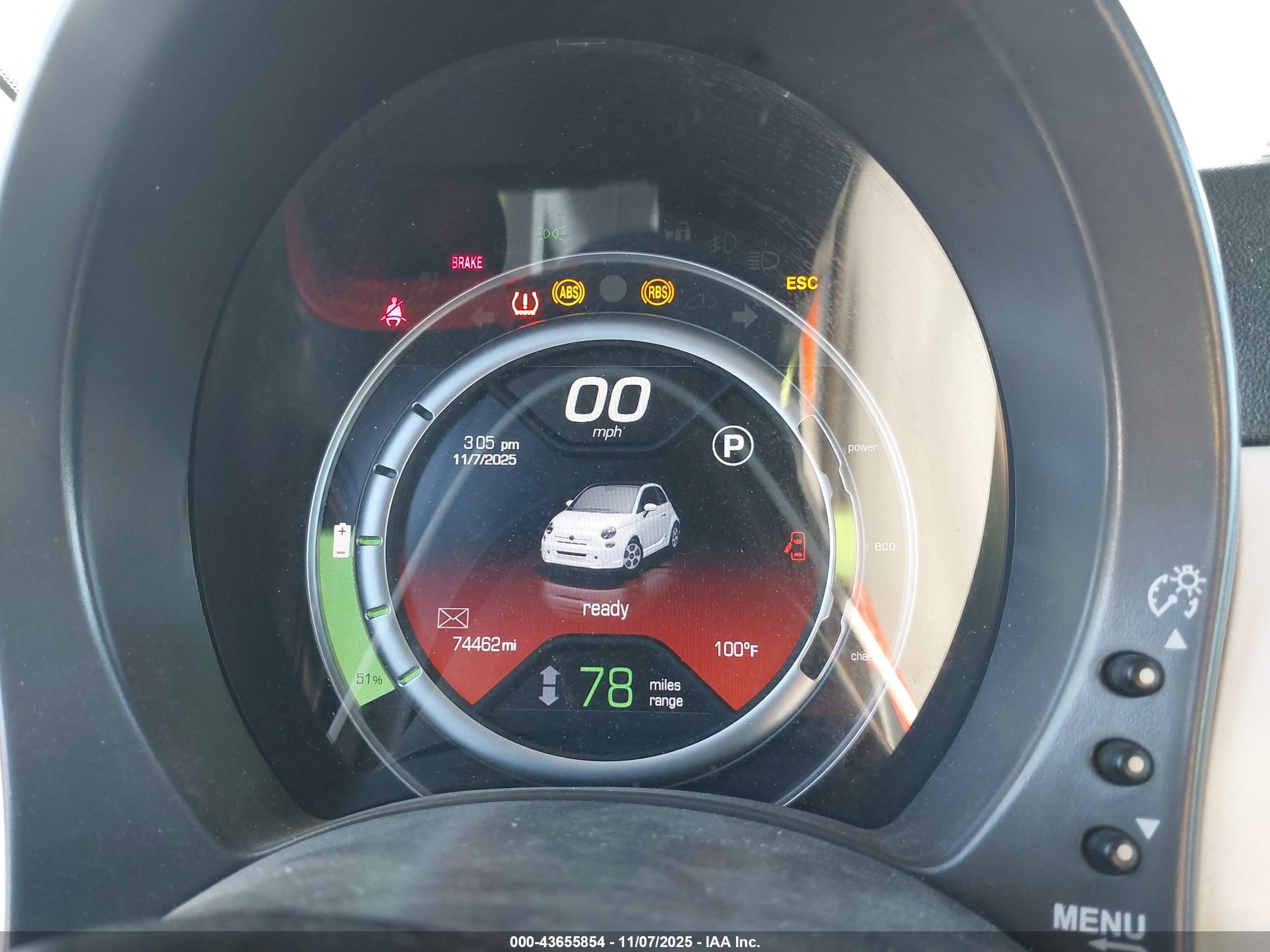 2013 Fiat 500e Battery Electric White vin: 3C3CFFGE0DT681547