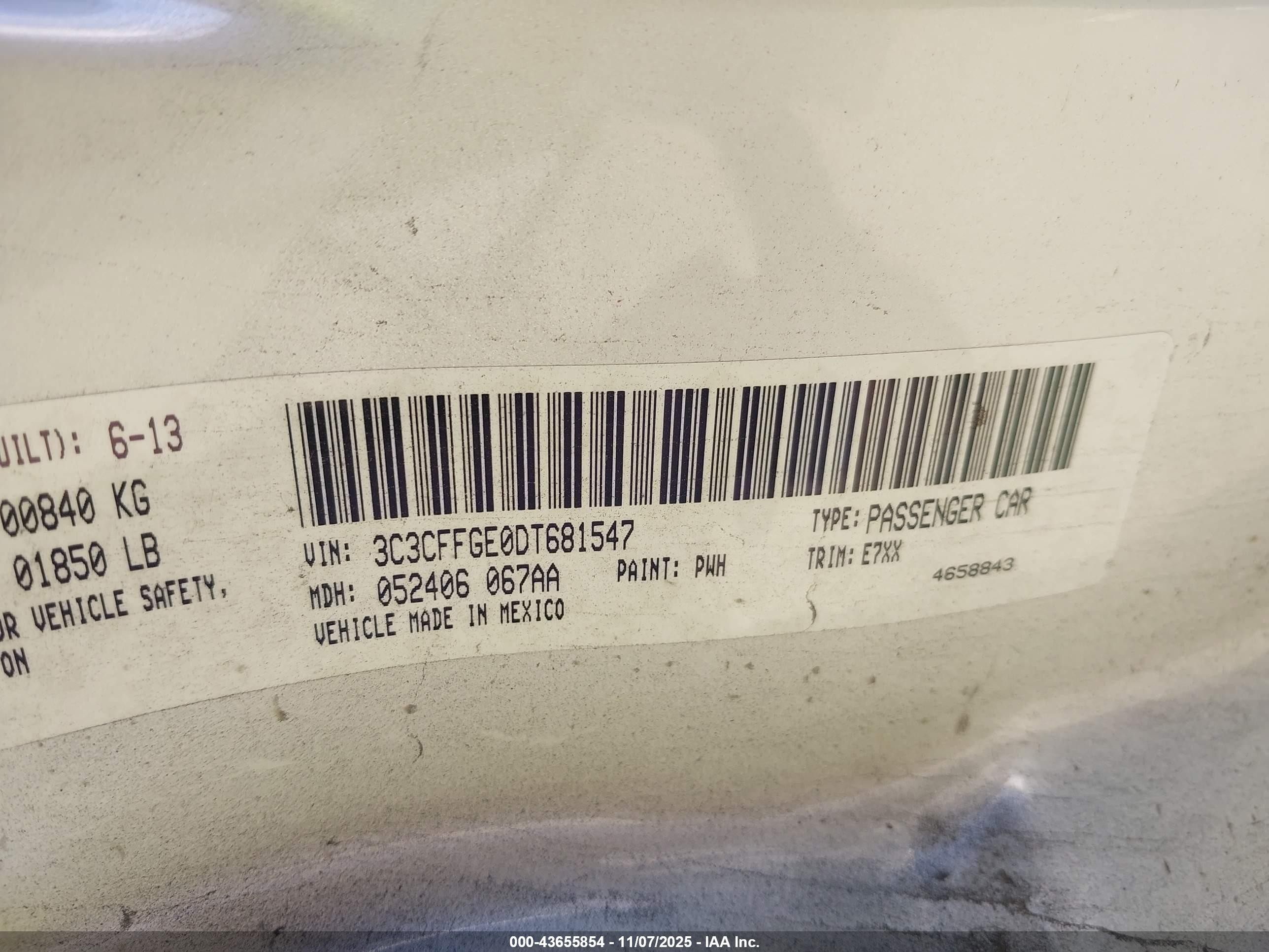 2013 Fiat 500e Battery Electric White vin: 3C3CFFGE0DT681547
