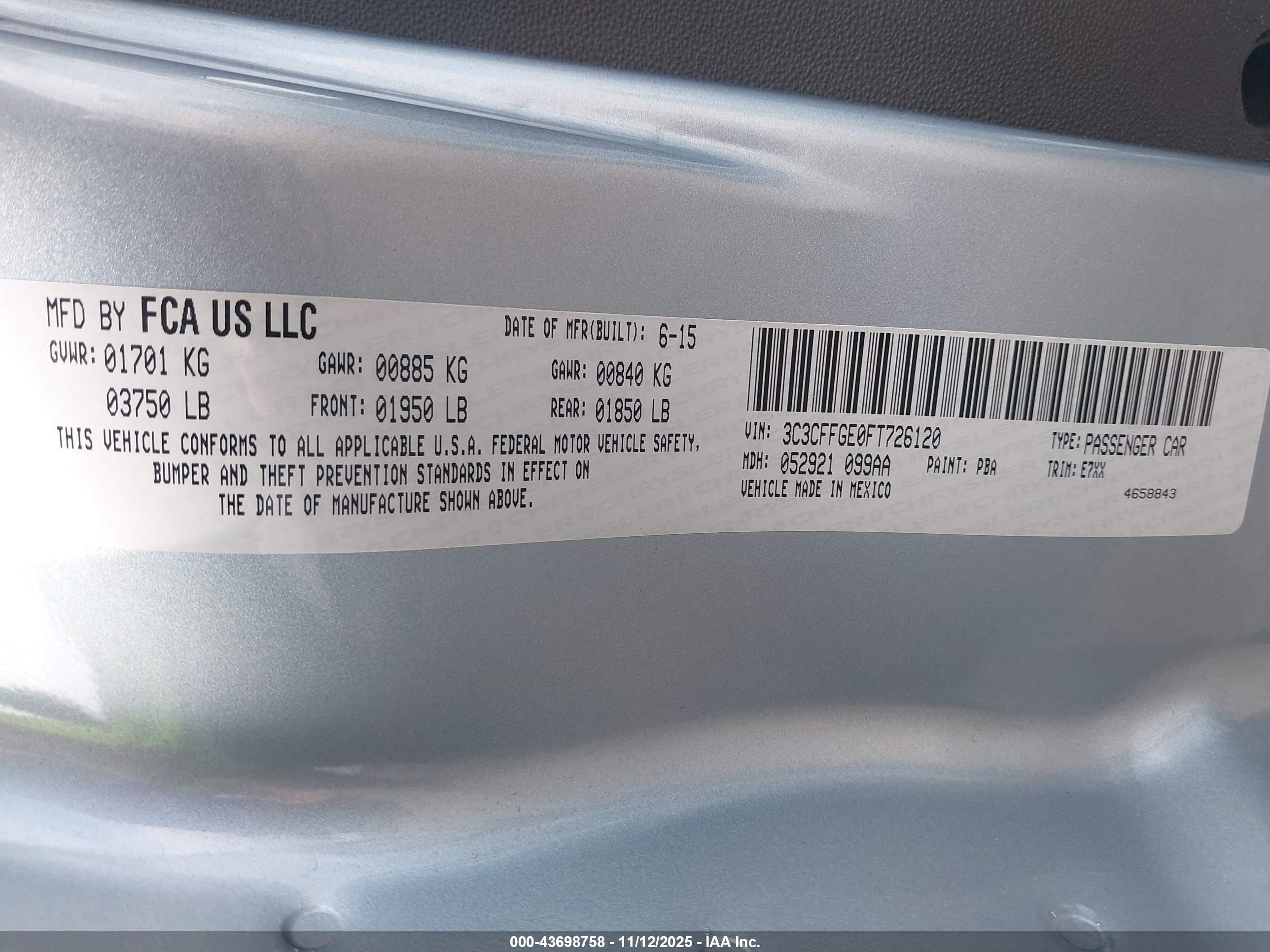 2015 Fiat 500e Battery Electric Blue vin: 3C3CFFGE0FT726120