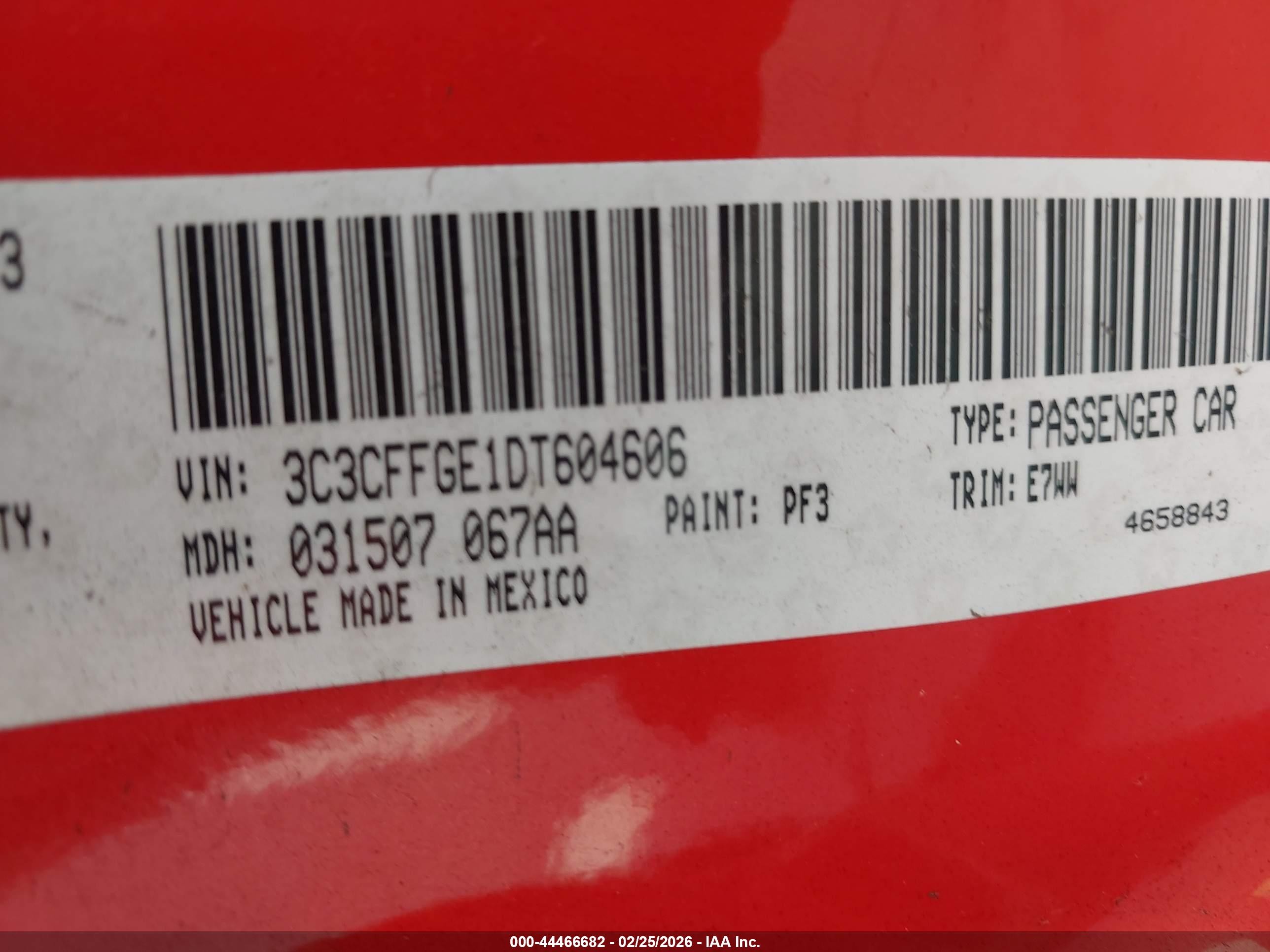 2013 Fiat 500e Battery Electric Orange vin: 3C3CFFGE1DT604606