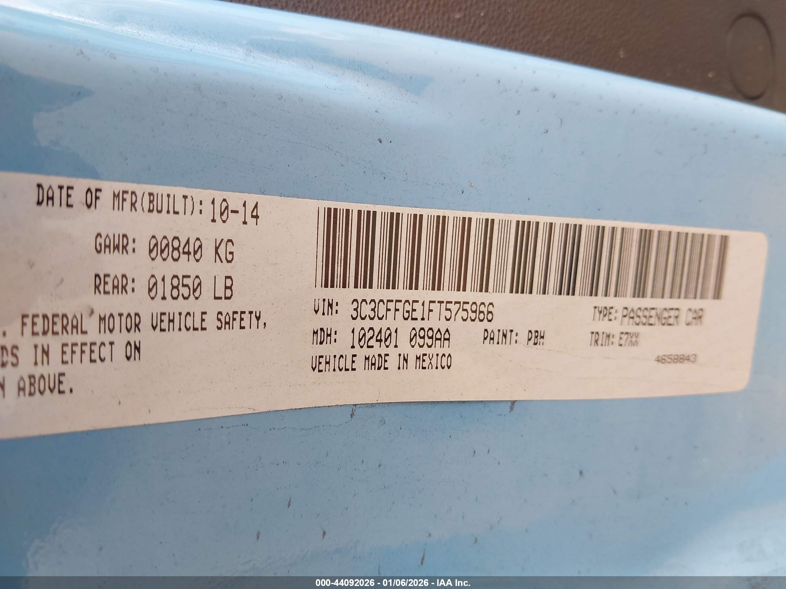 2015 Fiat 500e Battery Electric Light Blue vin: 3C3CFFGE1FT575966