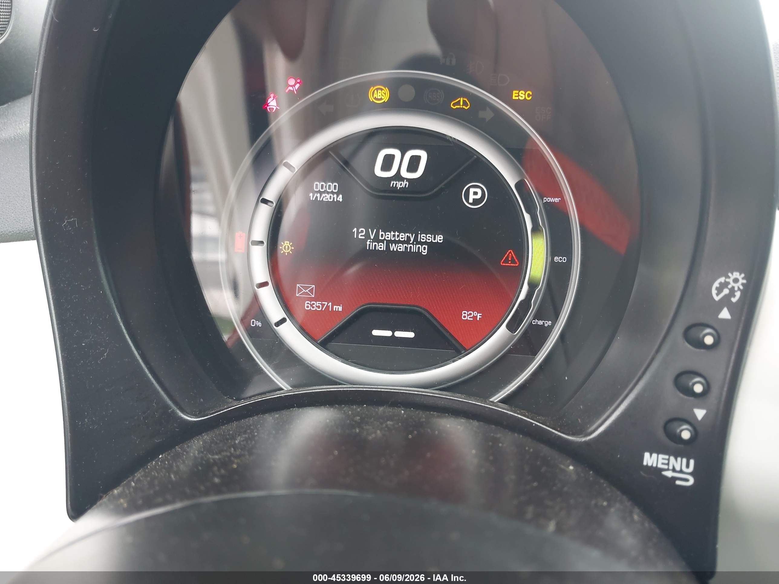 2014 Fiat 500e Battery Electric White vin: 3C3CFFGE3ET244952