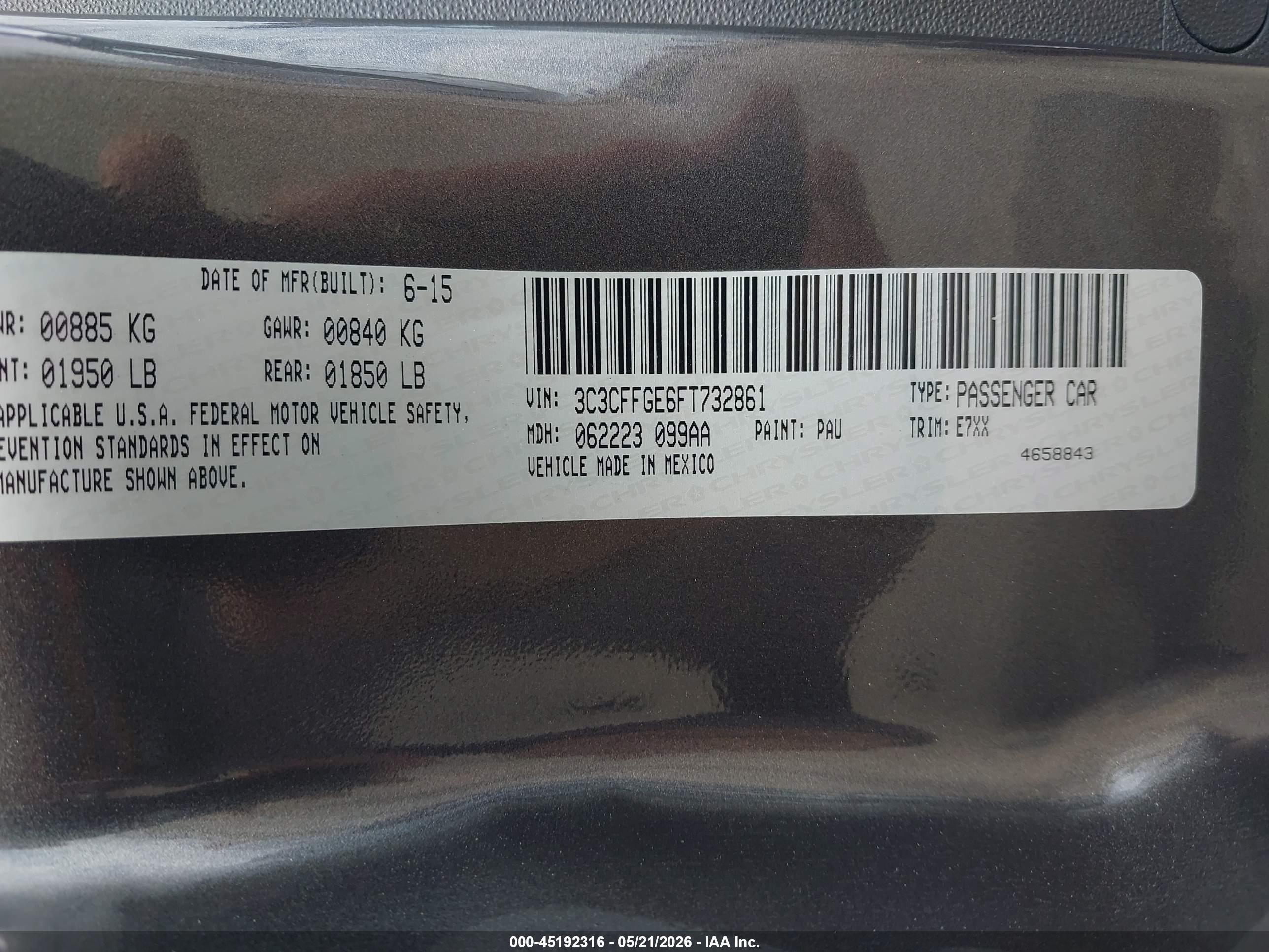 2015 Fiat 500e Battery Electric Gray vin: 3C3CFFGE6FT732861