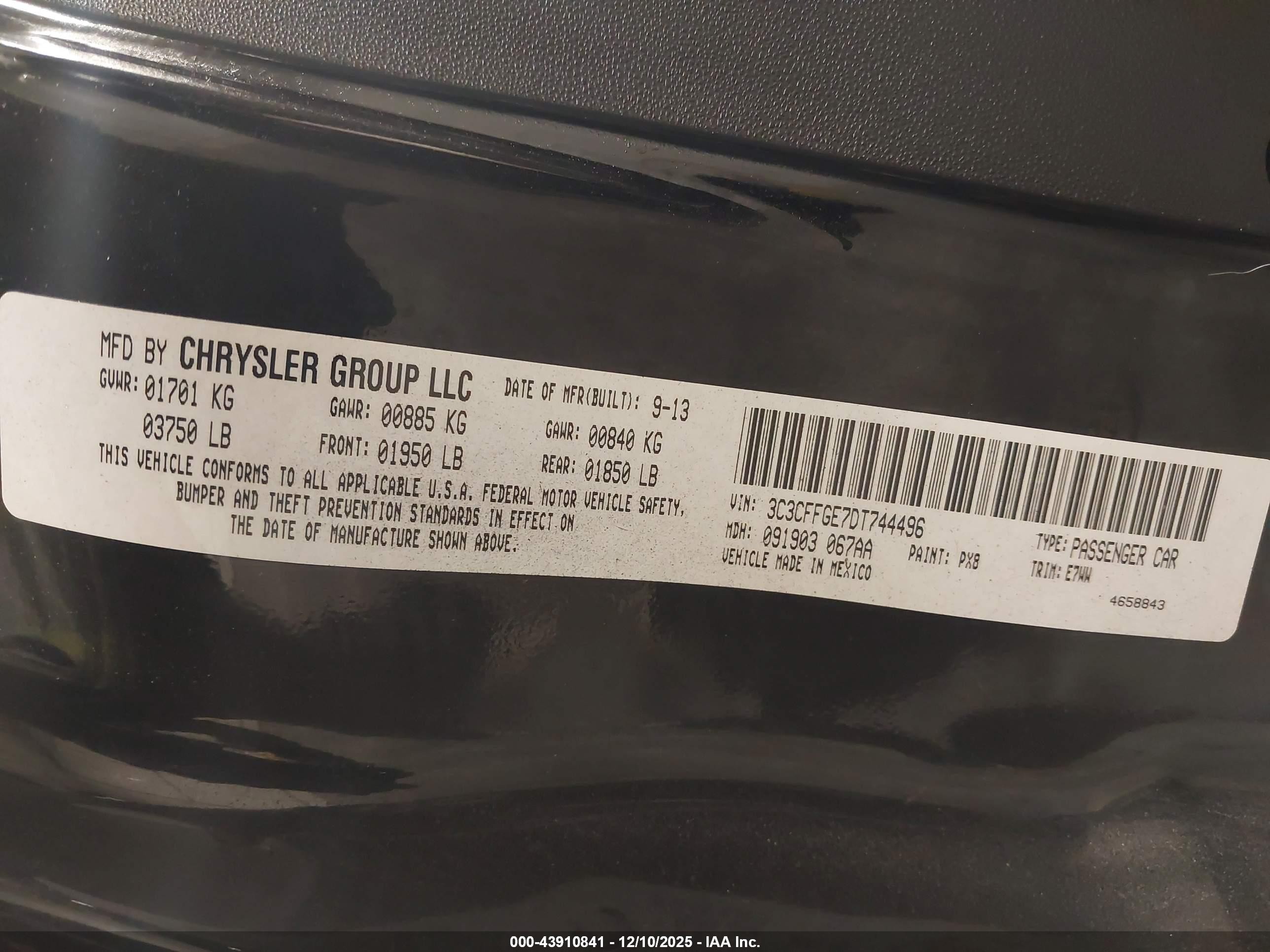 2013 Fiat 500e Battery Electric Black vin: 3C3CFFGE7DT744496