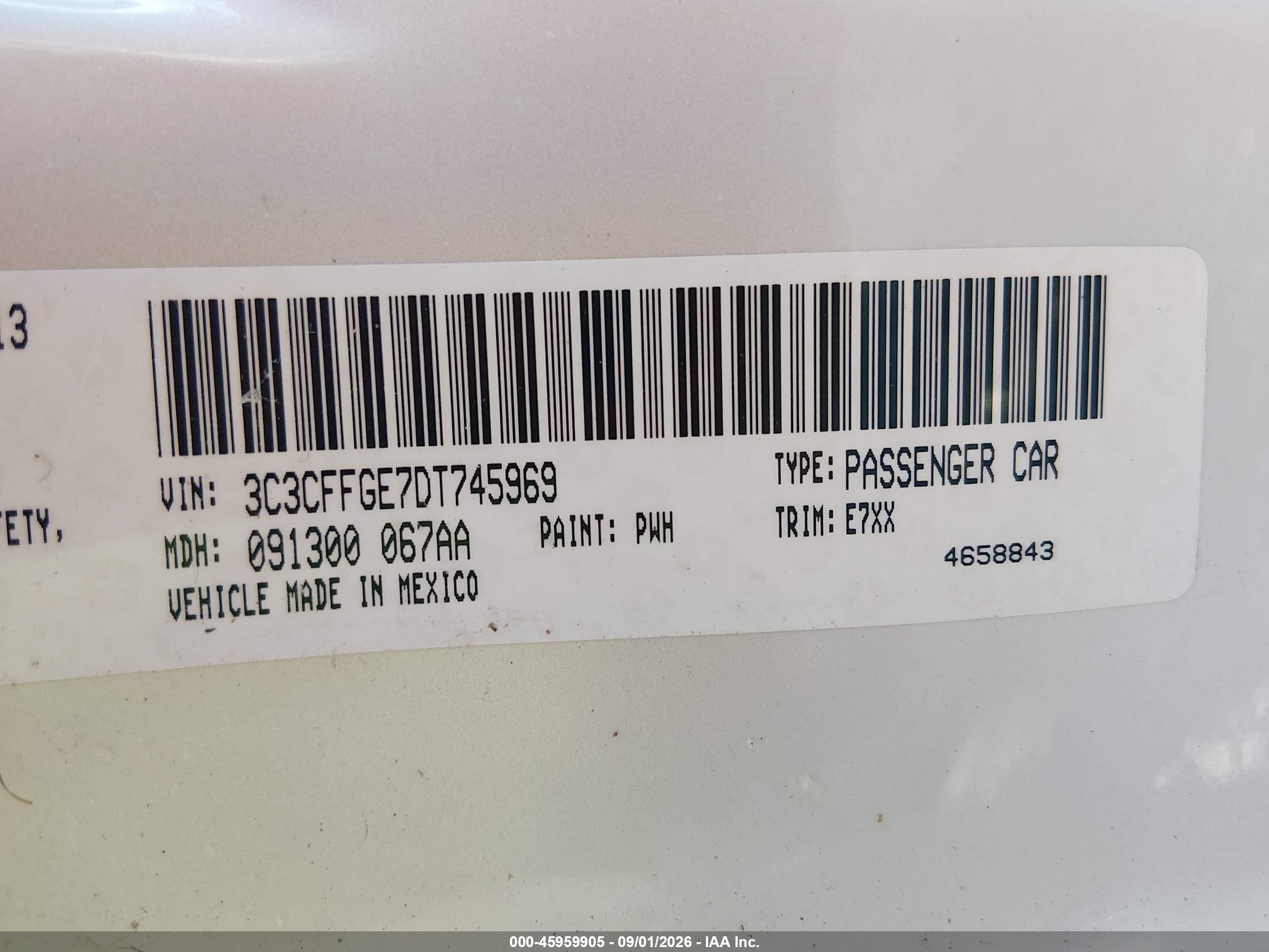 2013 Fiat 500e Battery Electric White vin: 3C3CFFGE7DT745969