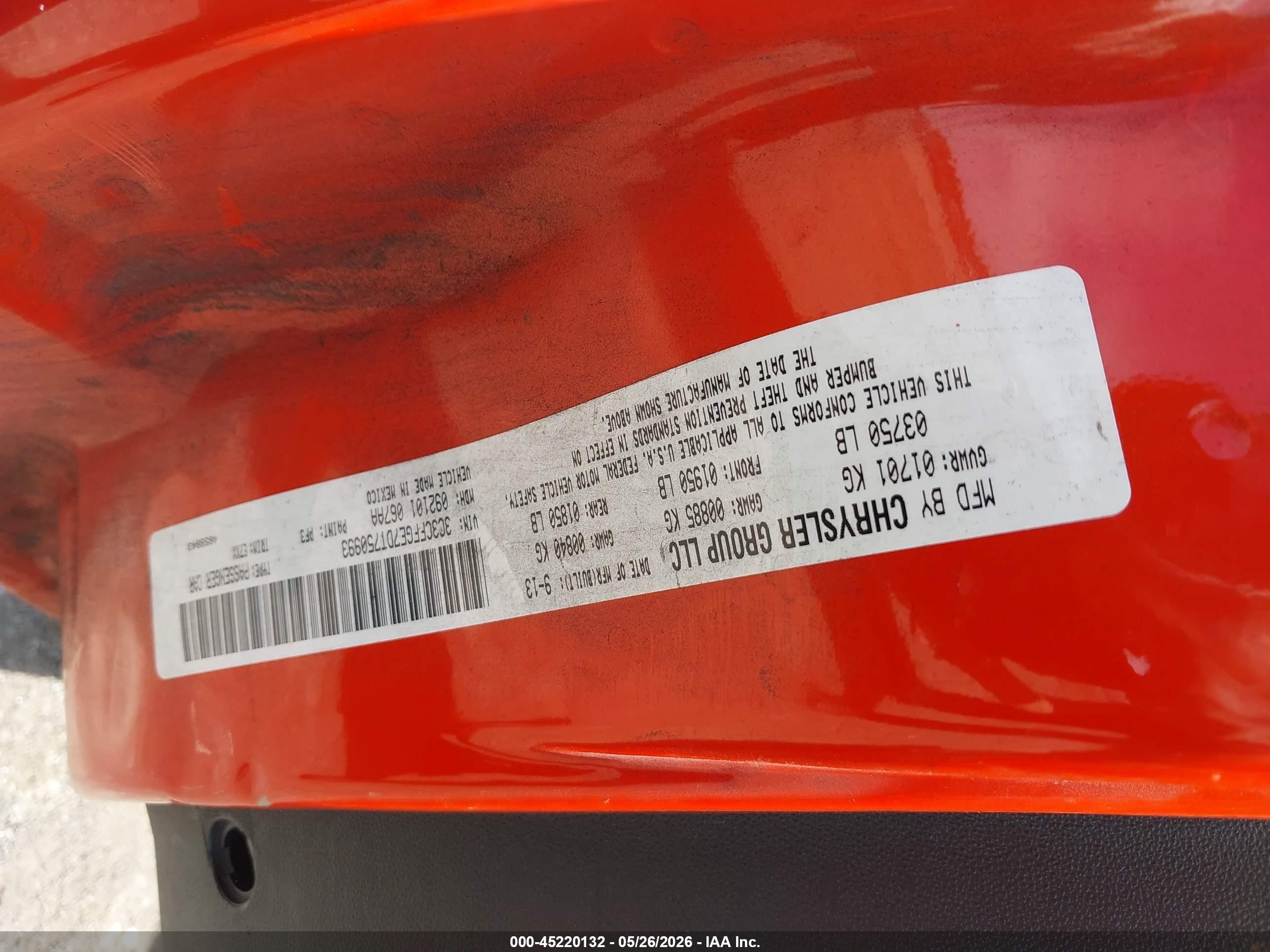 2013 Fiat 500e Battery Electric Оранжевый vin: 3C3CFFGE7DT750993
