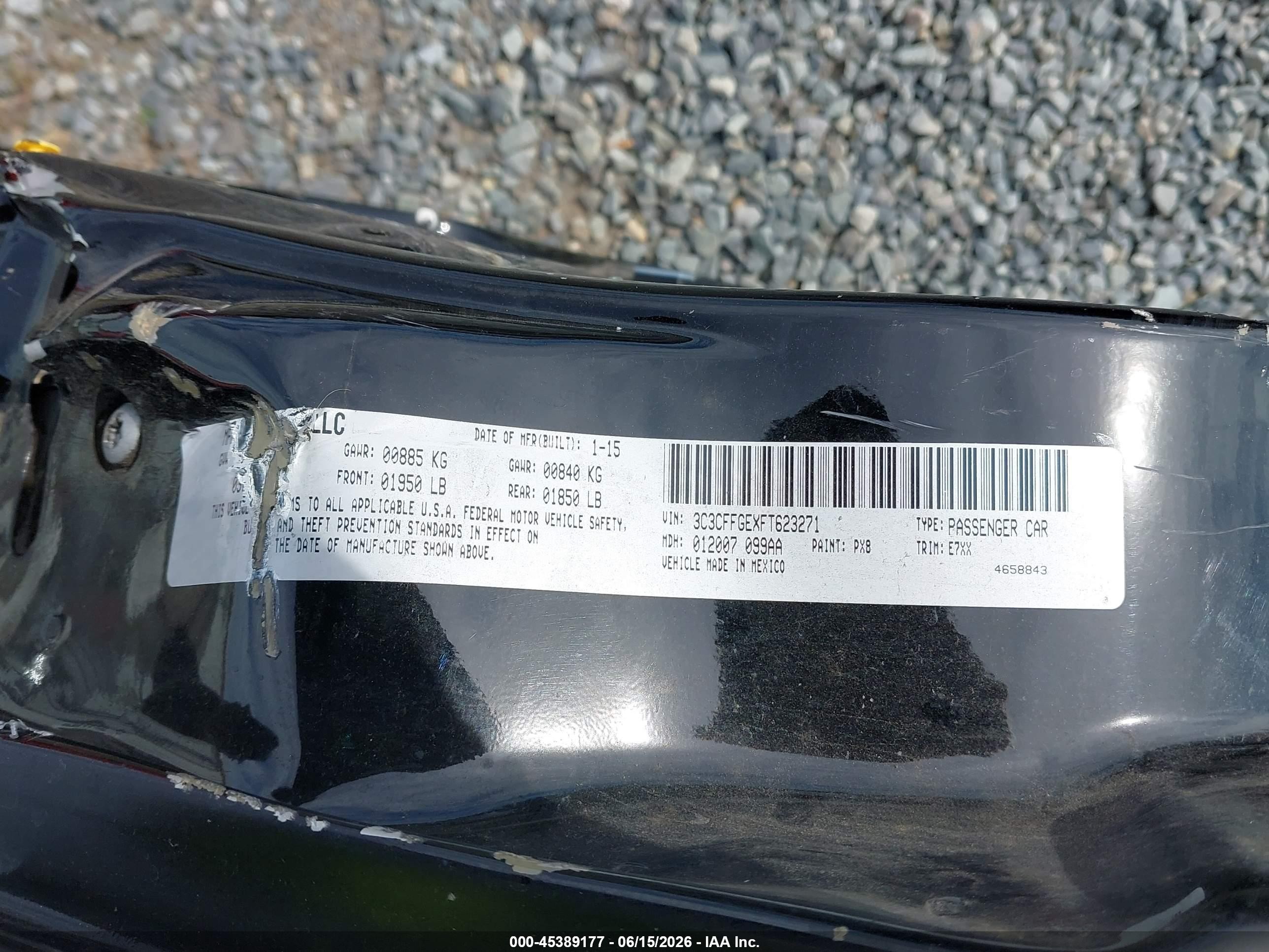2015 Fiat 500e Battery Electric Black vin: 3C3CFFGEXFT623271