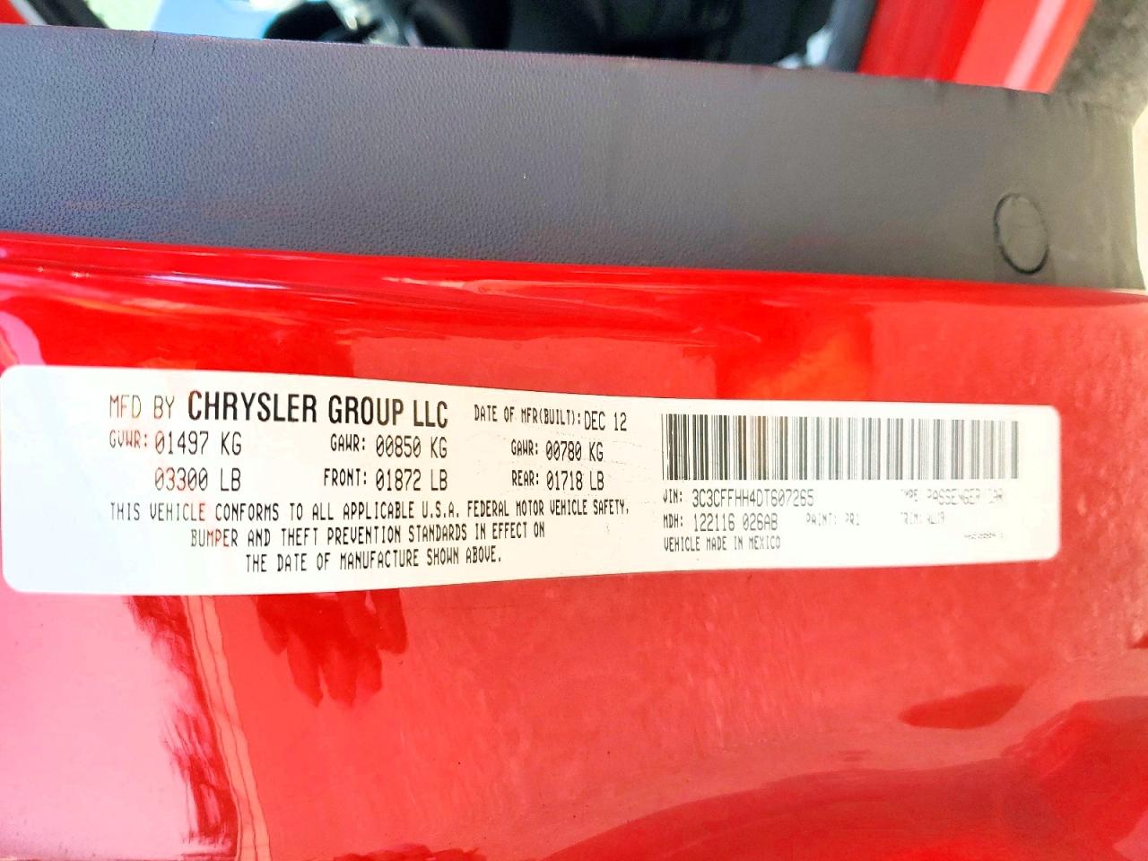 2013 Fiat 500 Sport Red vin: 3C3CFFHH4DT607265