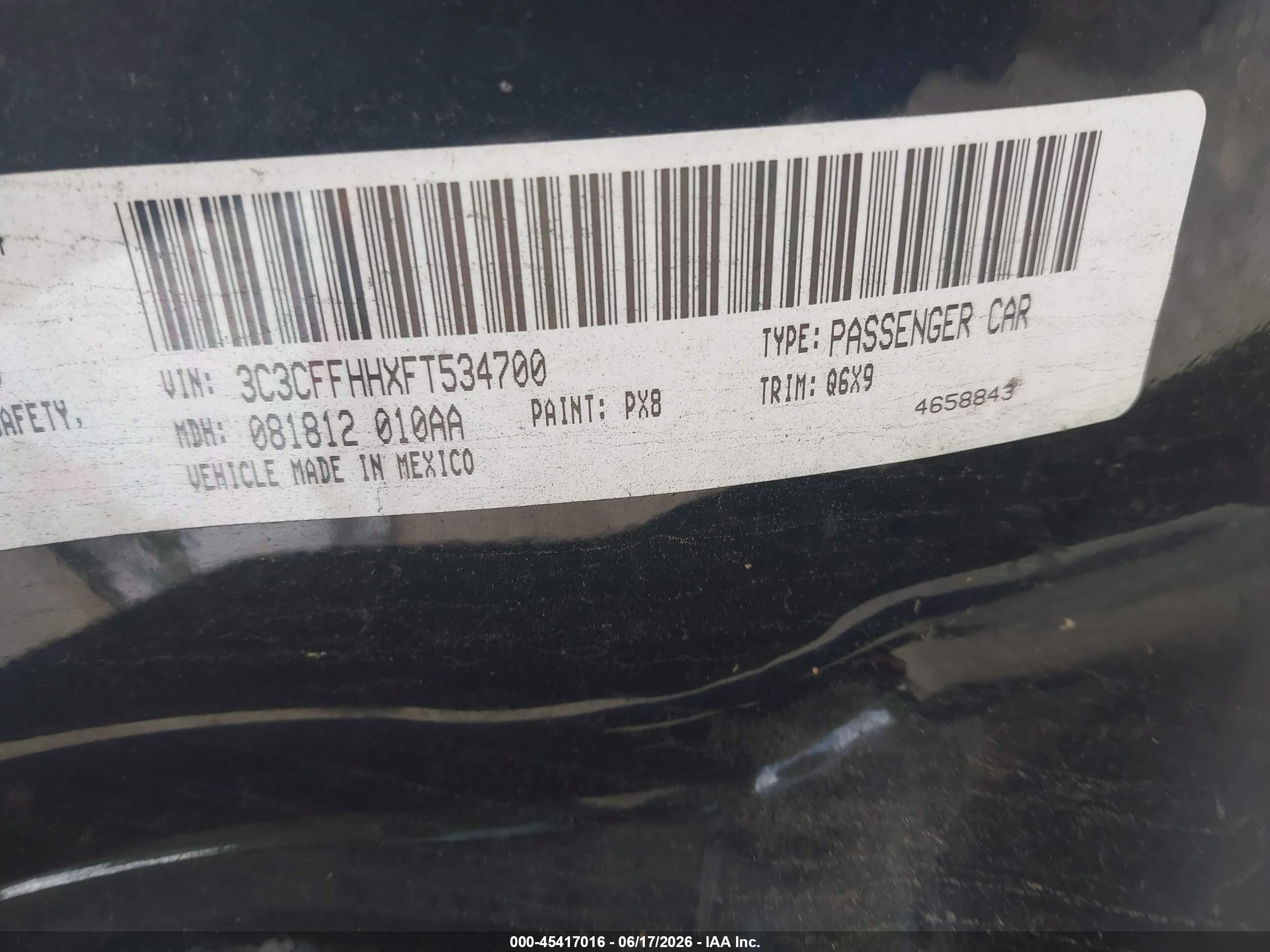 2015 Fiat 500 Turbo Black vin: 3C3CFFHHXFT534700