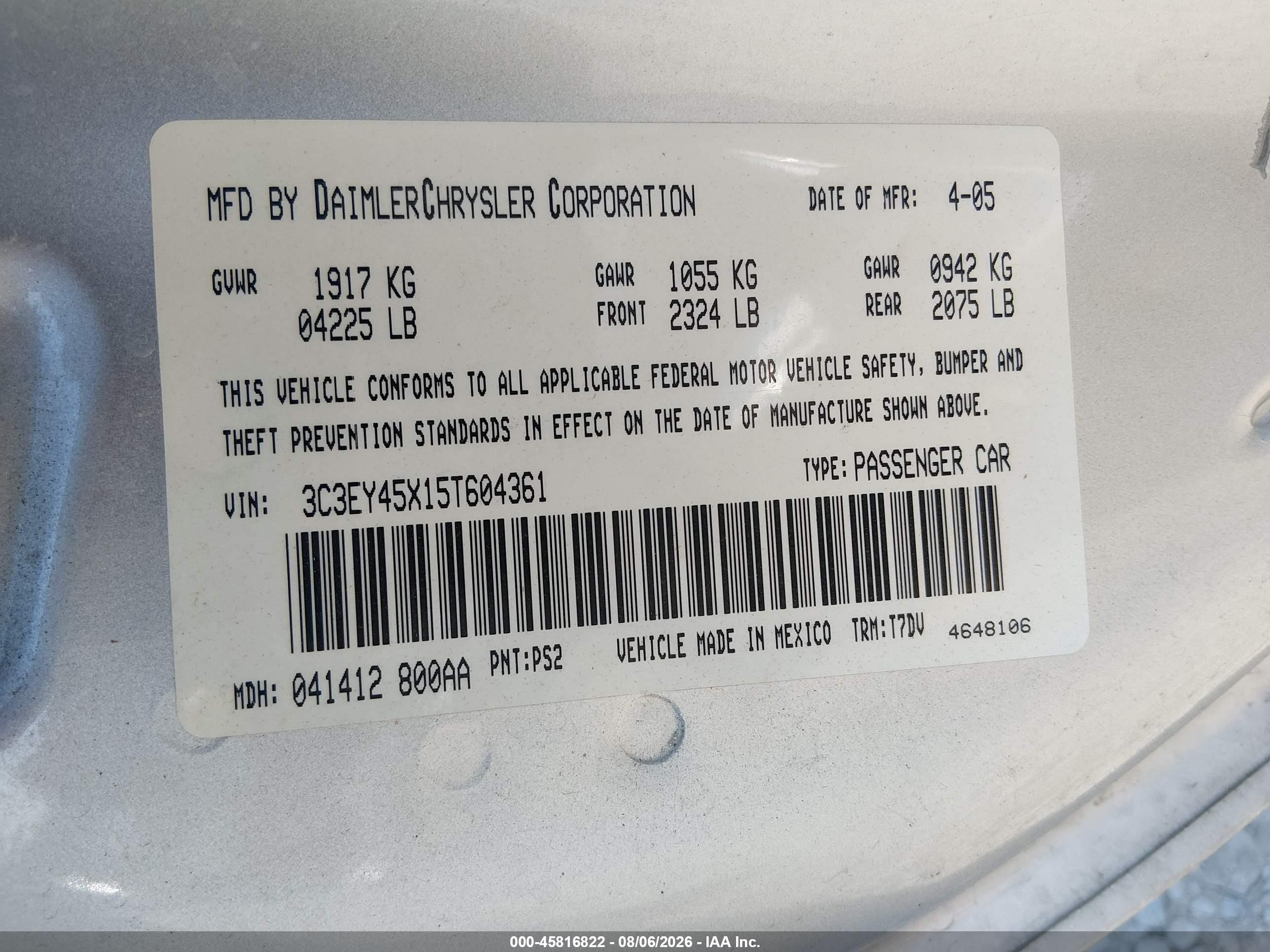2005 Chrysler Pt Cruiser   Silver vin: 3C3EY45X15T604361