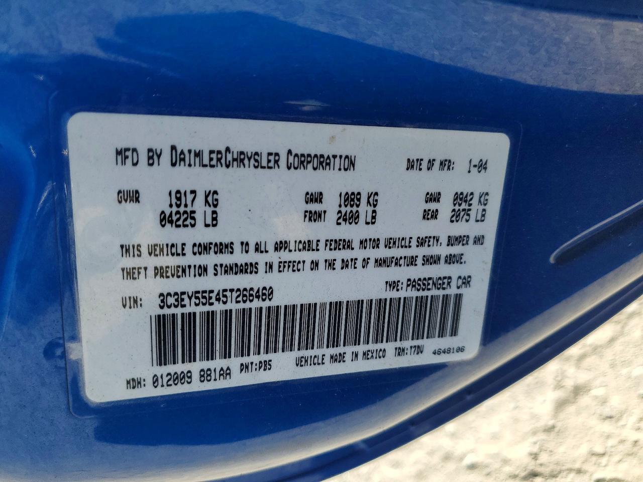 2005 Chrysler Pt Cruiser Touring Blue vin: 3C3EY55E45T266460